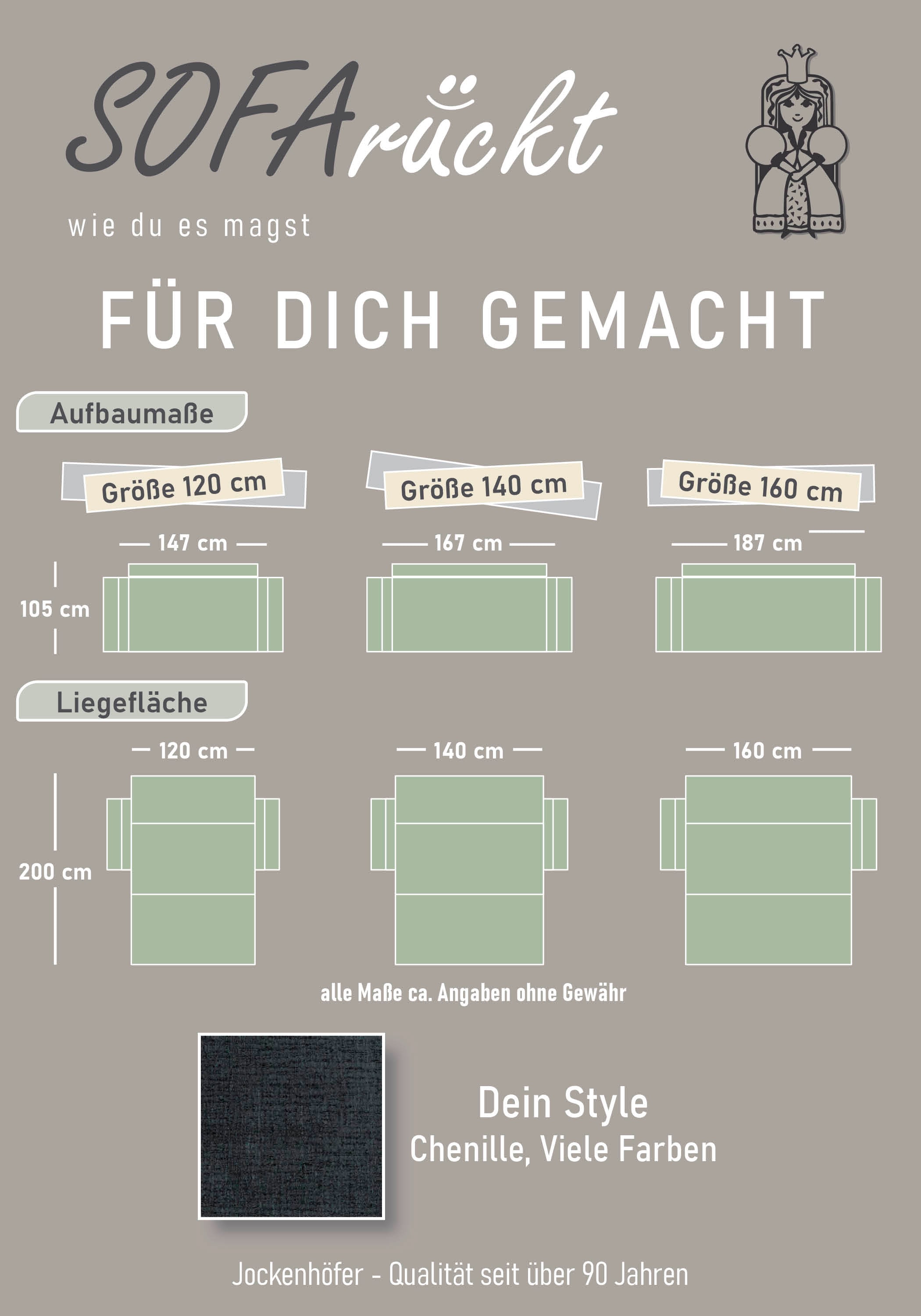Jockenhöfer Gruppe Schlafsofa »Leon, B: 147 - 187 cm, Liegefl. 120 - 160x200 cm, Breite wählbar« mit Schlaffunktion & Zierkissen, in 3 Breiten