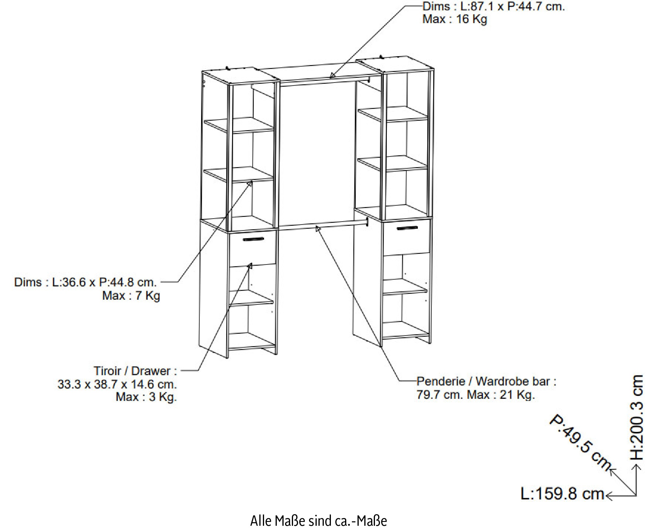Demeyere GROUP Armoire à rideaux »Gary« L/H/P env. 160/200/50 cm,  Design peu encombrant,