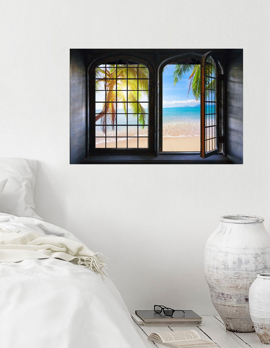 queence Autocollants muraux »Sonnenaufgang« Wandsticker, Wandbild, selbstklebend, 3D, Fenster