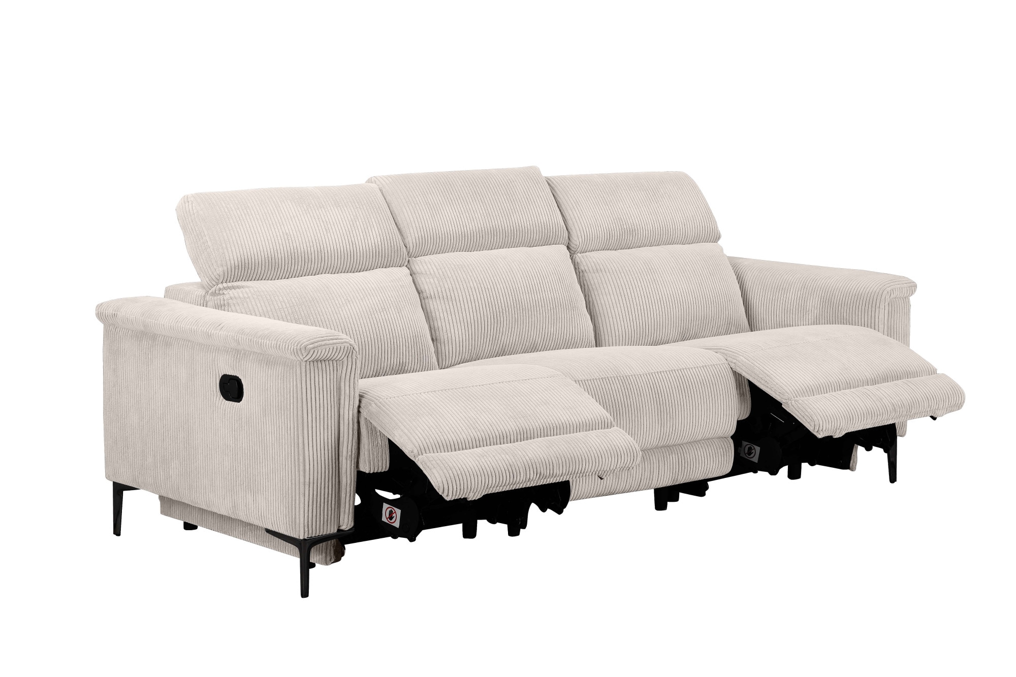 Home affaire 3-places »LUND Cord, B. 222cm, manuelle/elektrische Relaxfunktion in 2 Sitzen,« USB-C, Kopfteilverstellung, Breite 222 cm