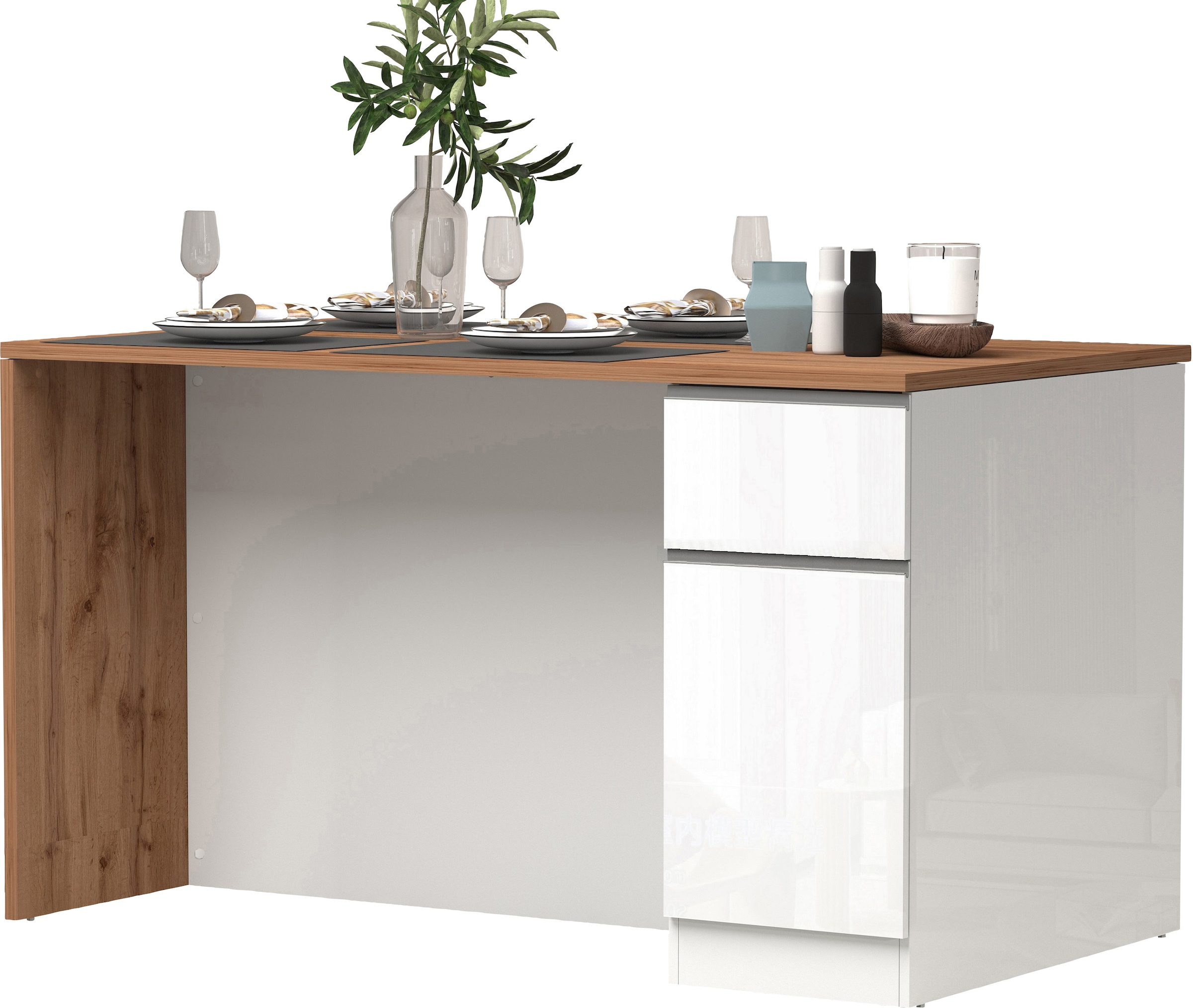 KOCHSTATION Ilot de cuisine »Sole,Kochinsel,Küchenarbeitsblock,Inselküche,Arbeitsinsel« Breite 160 cm mit 2 Türen,2 Schubkästen, Aluminiumgriff