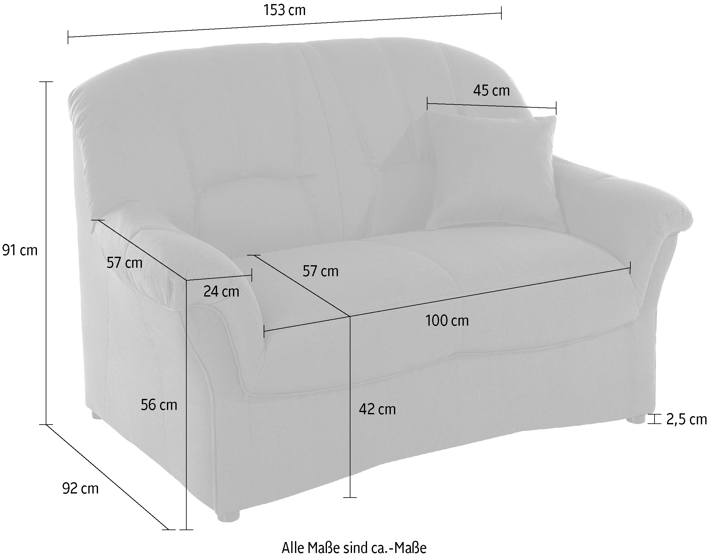 DOMO collection 2-Sitzer »Bahia Couch, B/T: 153/92 cm, belastbar bis 140kg/ Sitz, mit Federkern« Microfaser MELROSE®, mocca