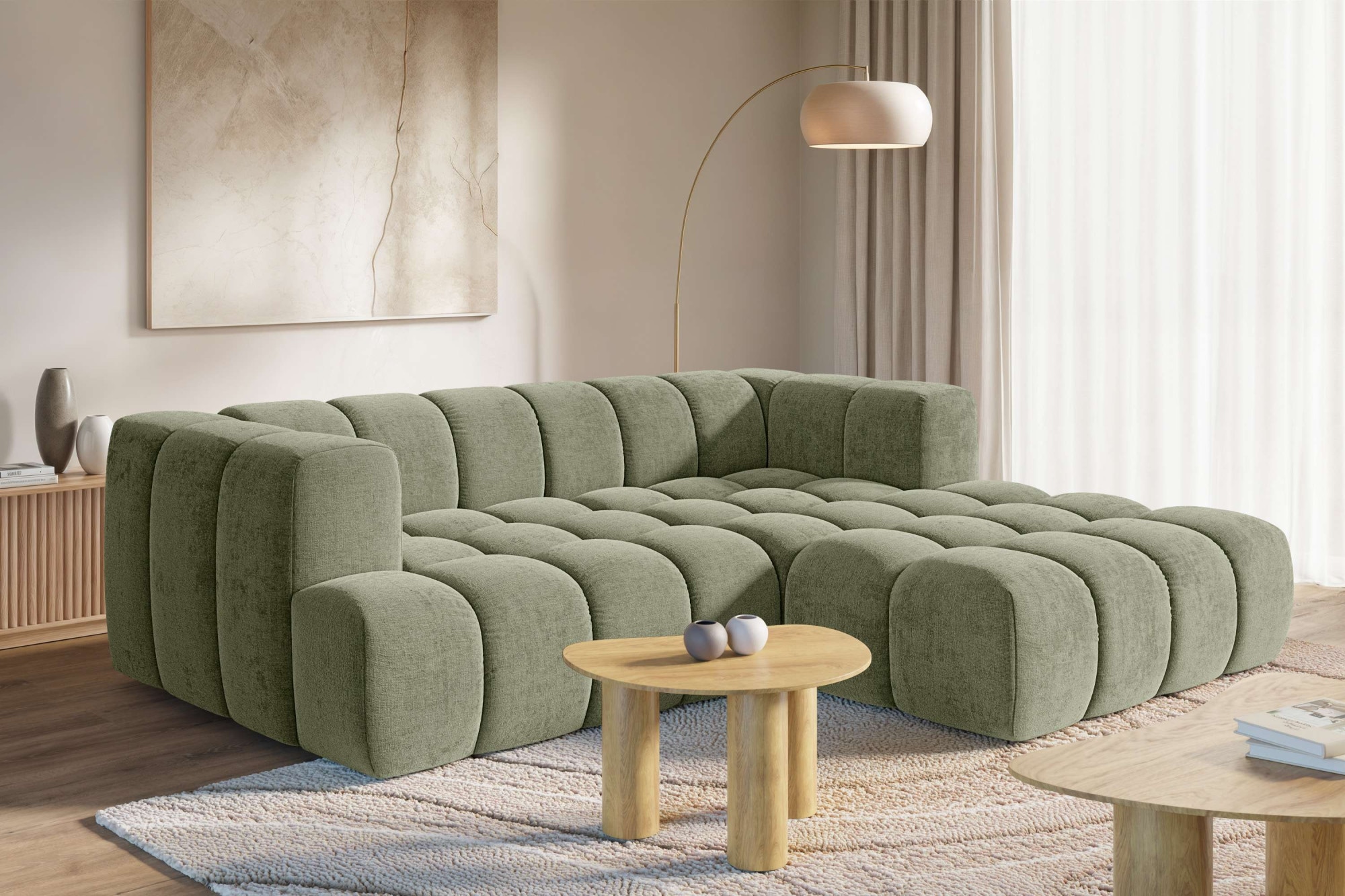 homsy by Ana Johnson Ecksofa »»XL« BOUBELLE L-Form extra tief, Design: Bubble-Optik, Breite 247cm« hoher Sitzkomfort dank Wellenunterfederung, XL Sitztiefe 100 cm