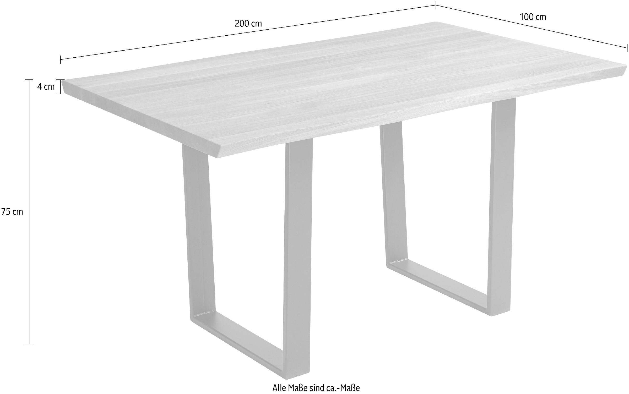 massivline&more Esstisch »Oviedo 4, Kufentisch, Küchentisch, Tisch, Holztisch« 2 Stk. tlg. mit Baumkante und massiver Platte, Masse: 200 x 100 cm