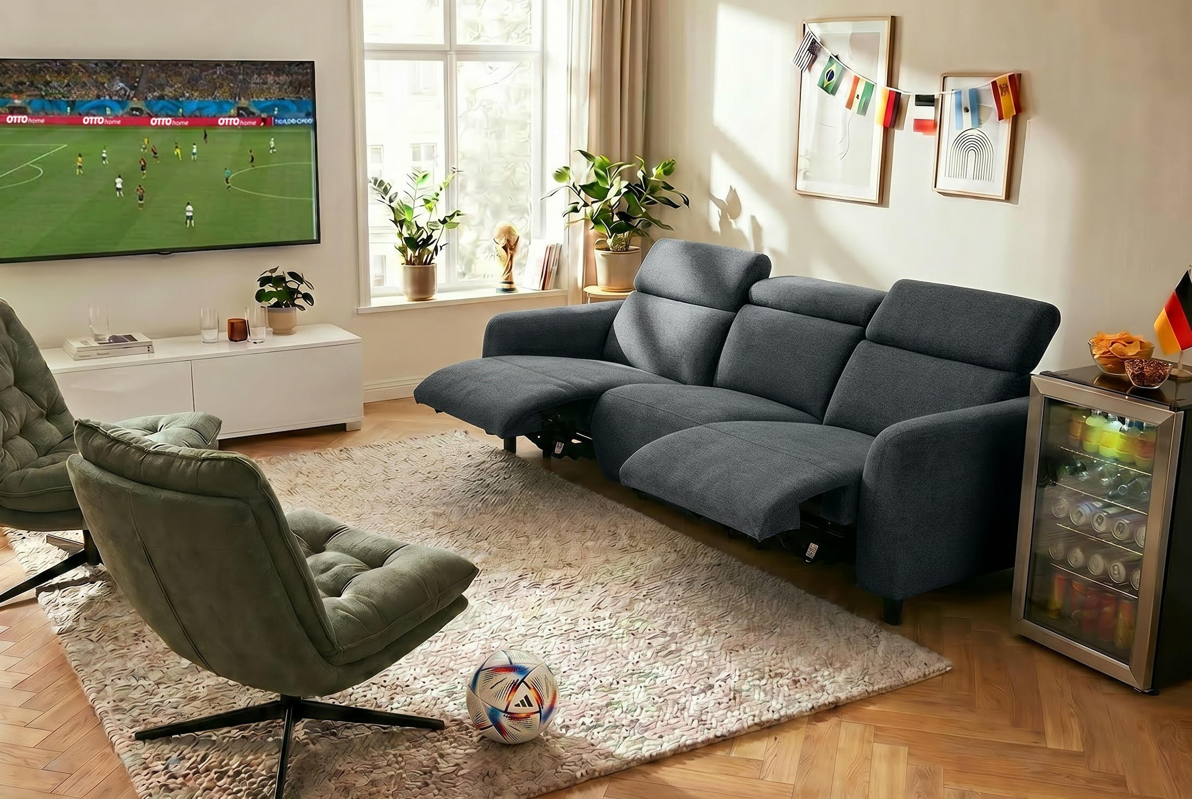 GOODproduct 3-places »SKAANE Struktur-Sofa, 229 cm, manuelle-u. elektrische Relaxfunktion« Relax-Funktion in 2 Sitzen, Kopfteilverstellung, Federkernpolsterung
