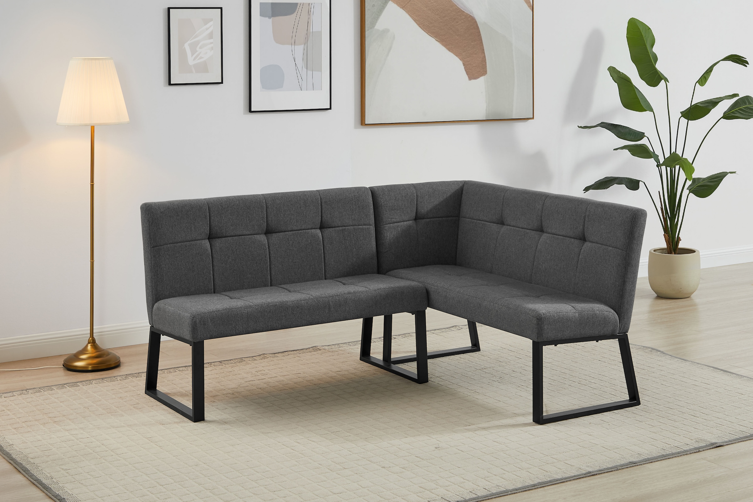 GOODproduct Eckbankgruppe »Geranie, Sitzgruppe, Eckbank links und rechts montierbar« Set, Gruppe bestehend aus Eckbank, Esstisch 120 cm, zwei Freischwinger, 4 Stk. tlg. Eckbank wahlweise links und rechts montierbar