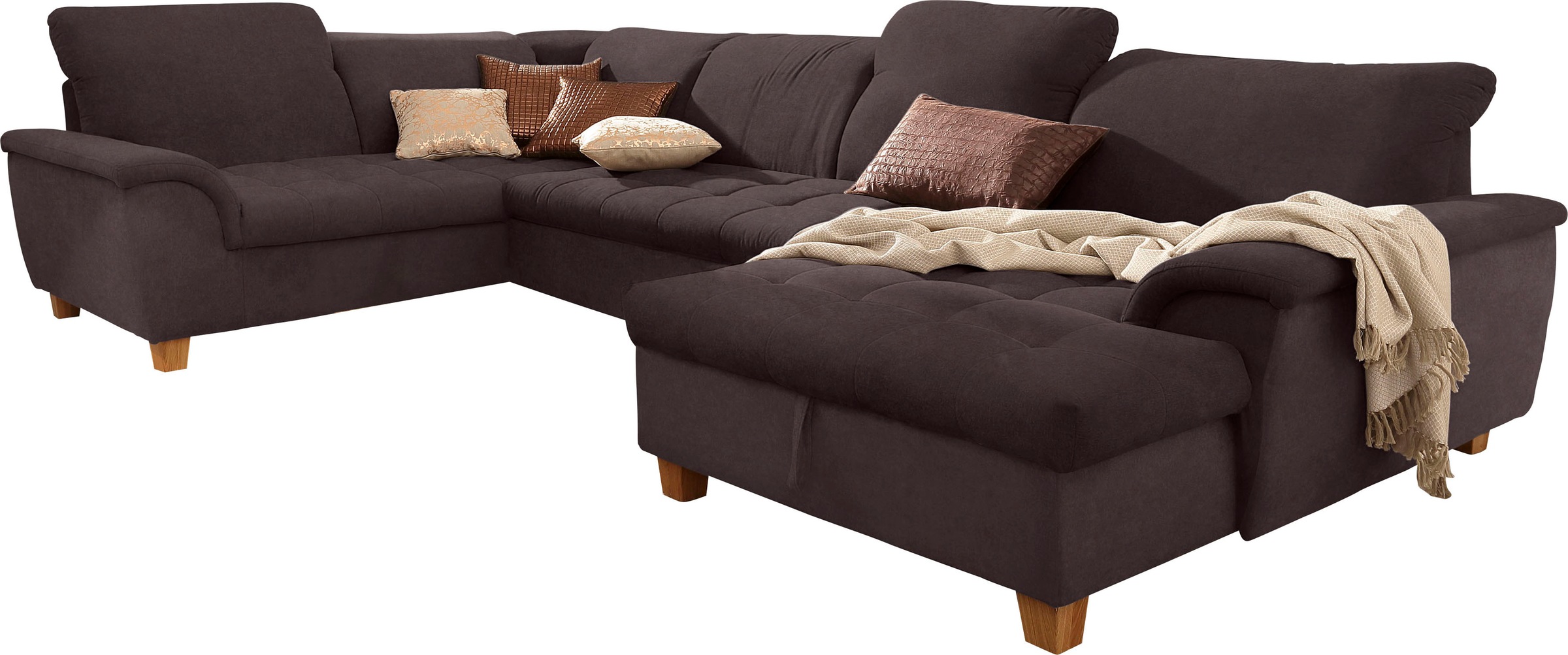 Home affaire Wohnlandschaft »Lyla U-Form« wahlweise mit Rückenfunktion und zusätzlich mit Bett + Bettkasten