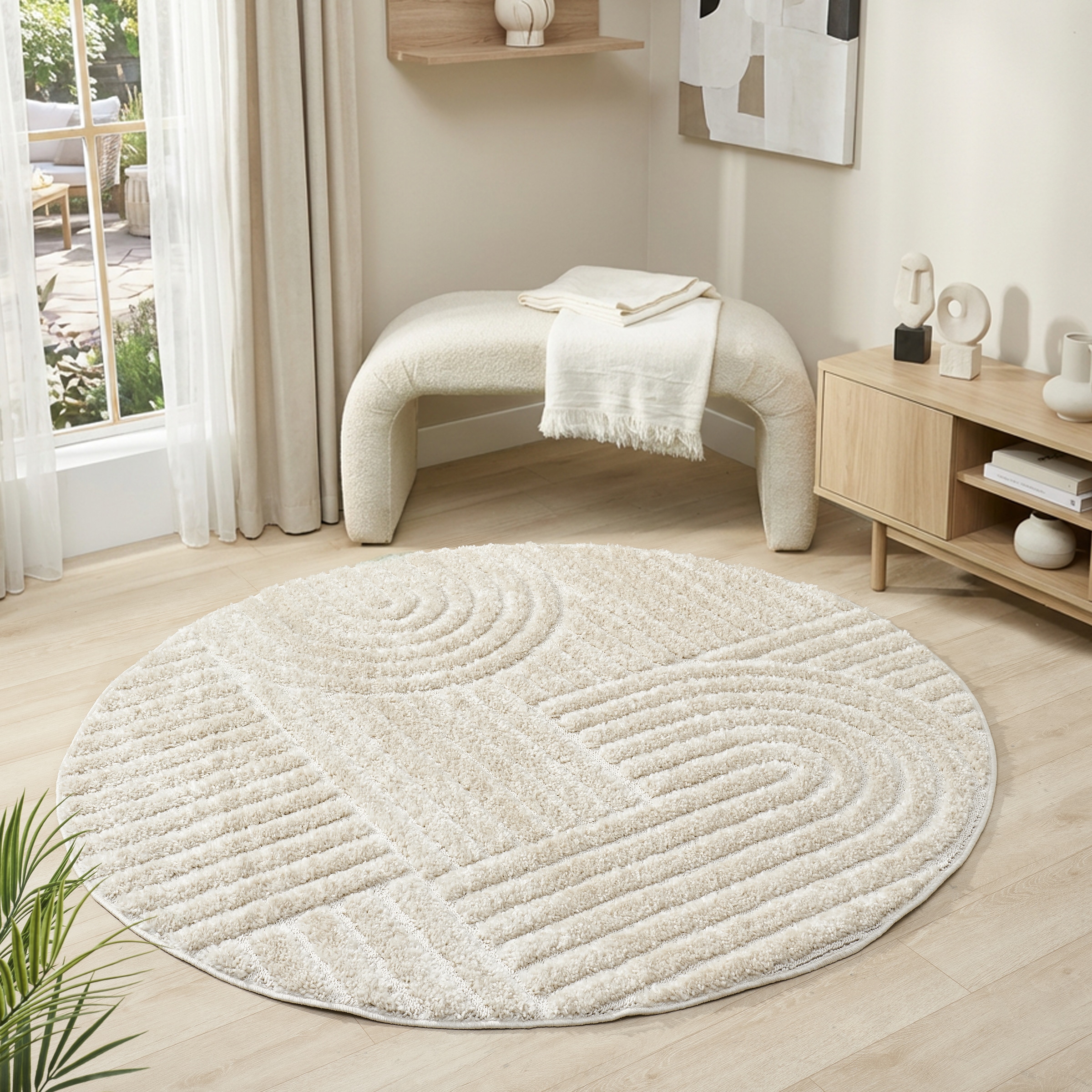 GOODproduct Teppich »Jonne, Boho-Design, Scandi, Designteppich« rund 20 mm Höhe Hoch-Tief, 3D Optik, skandinavischer Stil, Wohnzimmer, Schlafzimmer