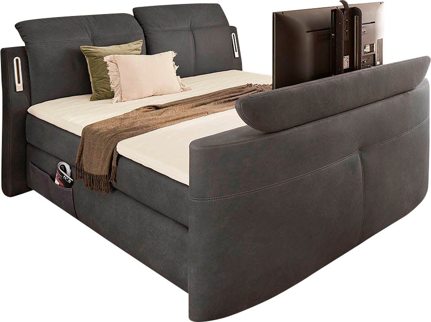 Jockenhöfer Gruppe Lit boxspring »MOVIESTAR, mit Taschenfederkernmatratze H3-H4, inkl. LED-Beleuchtung« revêtement en tissu structuré ou en microfibre au choix, 180x200cm