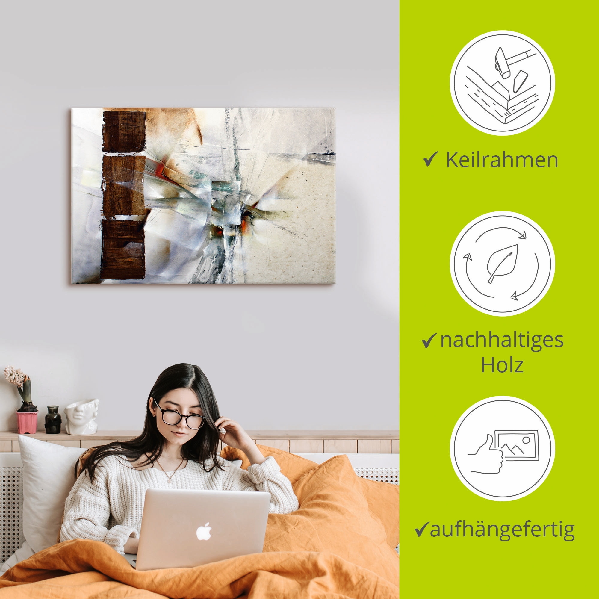 Artland Leinwandbild »Abstrakte Komposition in weiss« Gegenstandslos 1 Stk. tlg. auf Holzrahmen gespannt