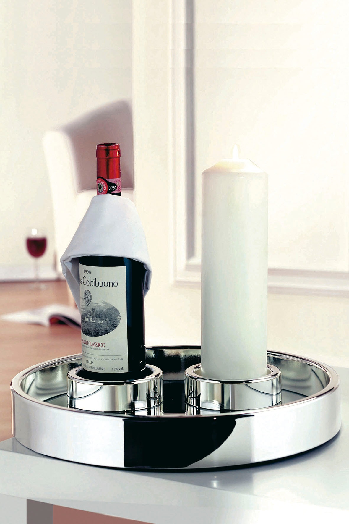 Fink Porte-bougies »EMPIRE« couleur argent - métal nickelé - Ø 11,5cm - pour bougies cylindriques Ø 8 cm