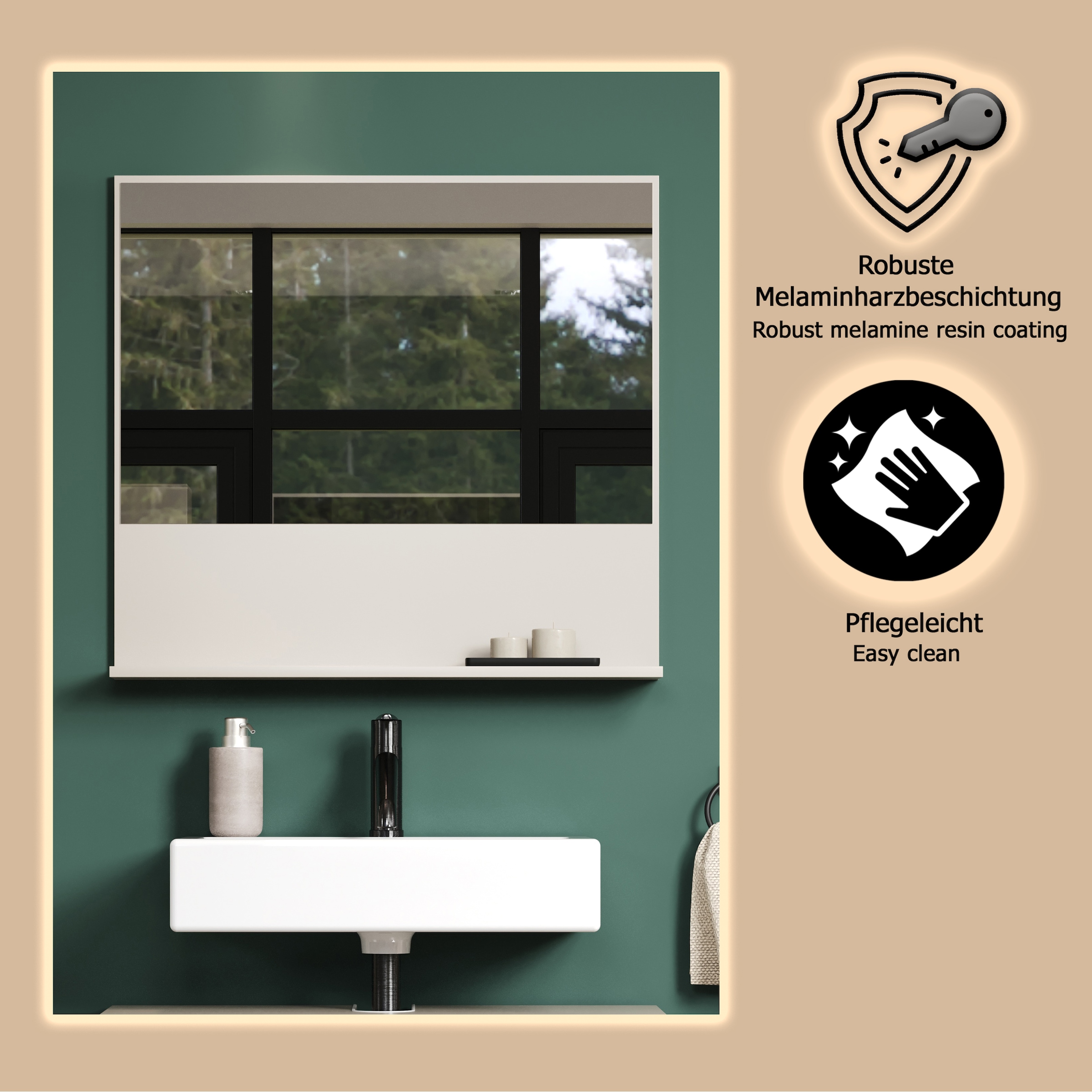 welltime Miroir mural »San Pedro« Kompakter Badspiegel mit Ablagefläche – Masse (B/T/H) 80/14/74 cm