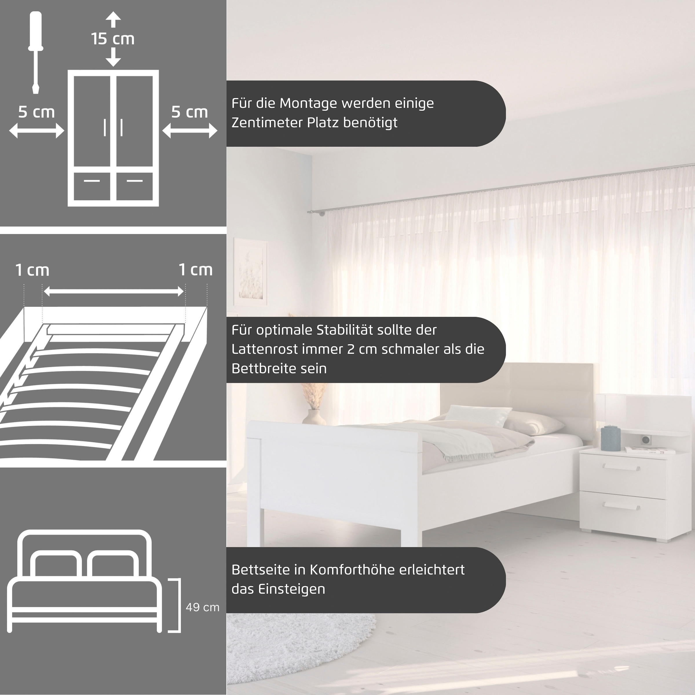 rauch Schlafzimmer-Set »Komplettschlafzimmer Schlafzimmer EVELYN« Set, inkl. SOFT-CLOSE-FUNKTION, 3 Stk. tlg. Schrank und Bett in 2 Breiten, Nachttisch mit Paneel MADE IN GERMANY