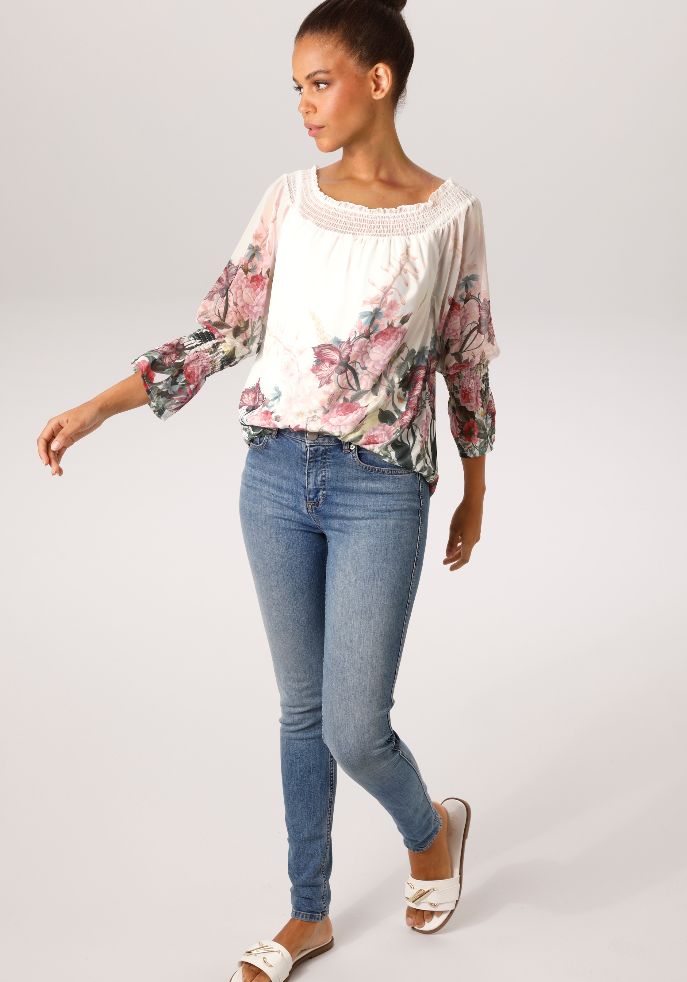 Aniston CASUAL Blouse à enfiler mit bunten Blumen kunstvoll bedruckt - NEUE KOLLEKTION