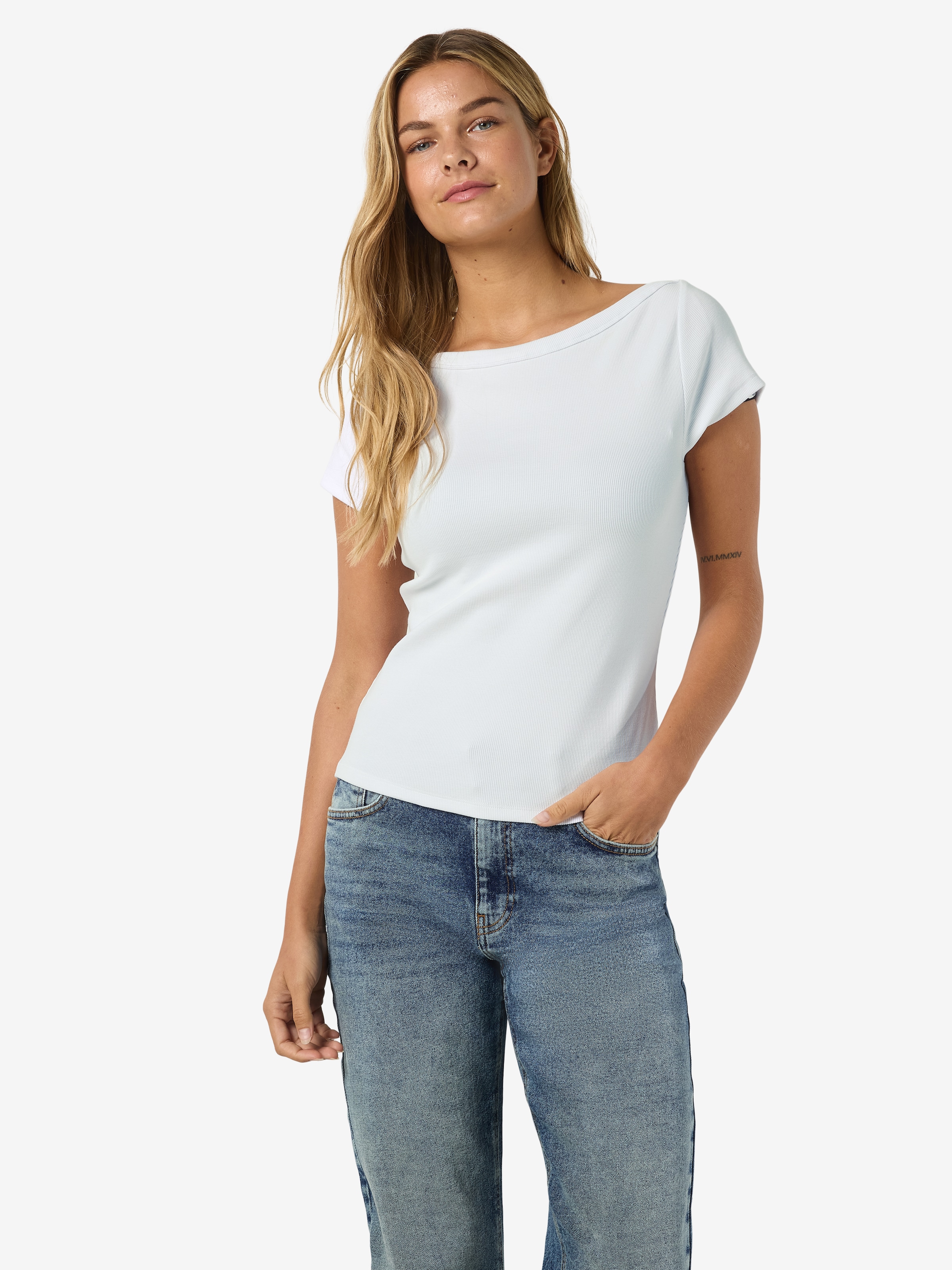 Noisy may T-shirt à manches courtes »NMMAYA S/S BOATNECK TOP NOOS« Baumwollmischung, regular fit