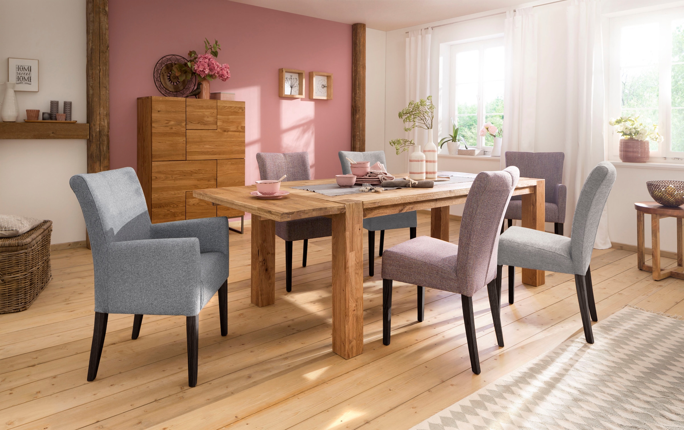 Home affaire Chaise de salle à manger »Queen« (Set) 2 cuisBeine aus massiver Buche, wengefarben lackiert, Polsterstuhl