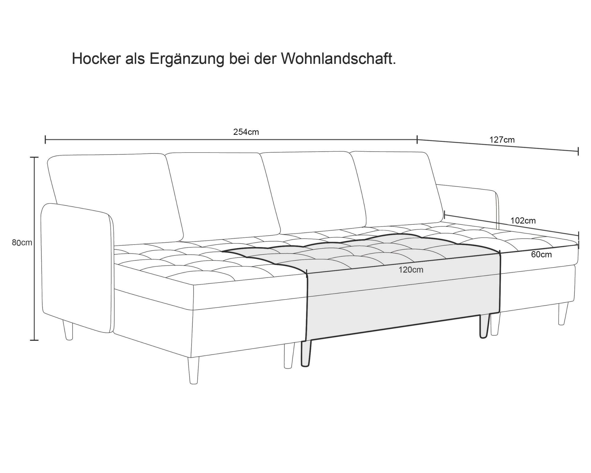 Dorel Home Hocker »LINDHUS, Cord, Modul für die Lindhus-Sofas- Breite 120 cm« verlängert das Sofa zum Schlafsofa, Relaxsofa....