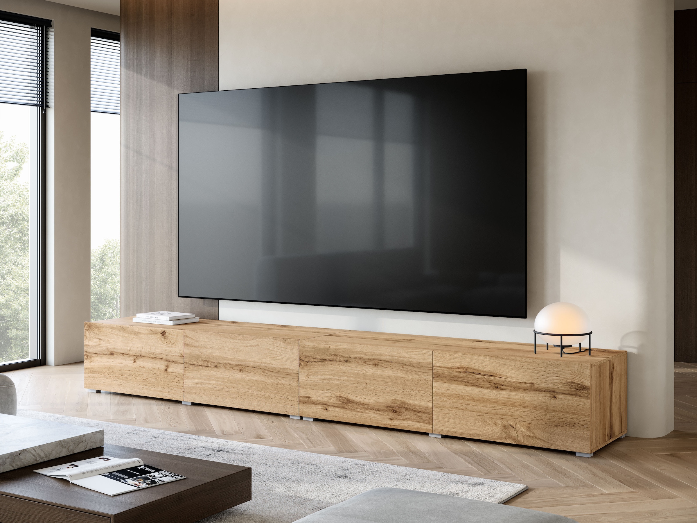 GOODproduct Lowboard »Denver Erlebe die Weltmeisterschaft im XXL-Format« Elegantes TV-Möbel 300 cm, speziell für bis zu 98-Zoll Fernseher
