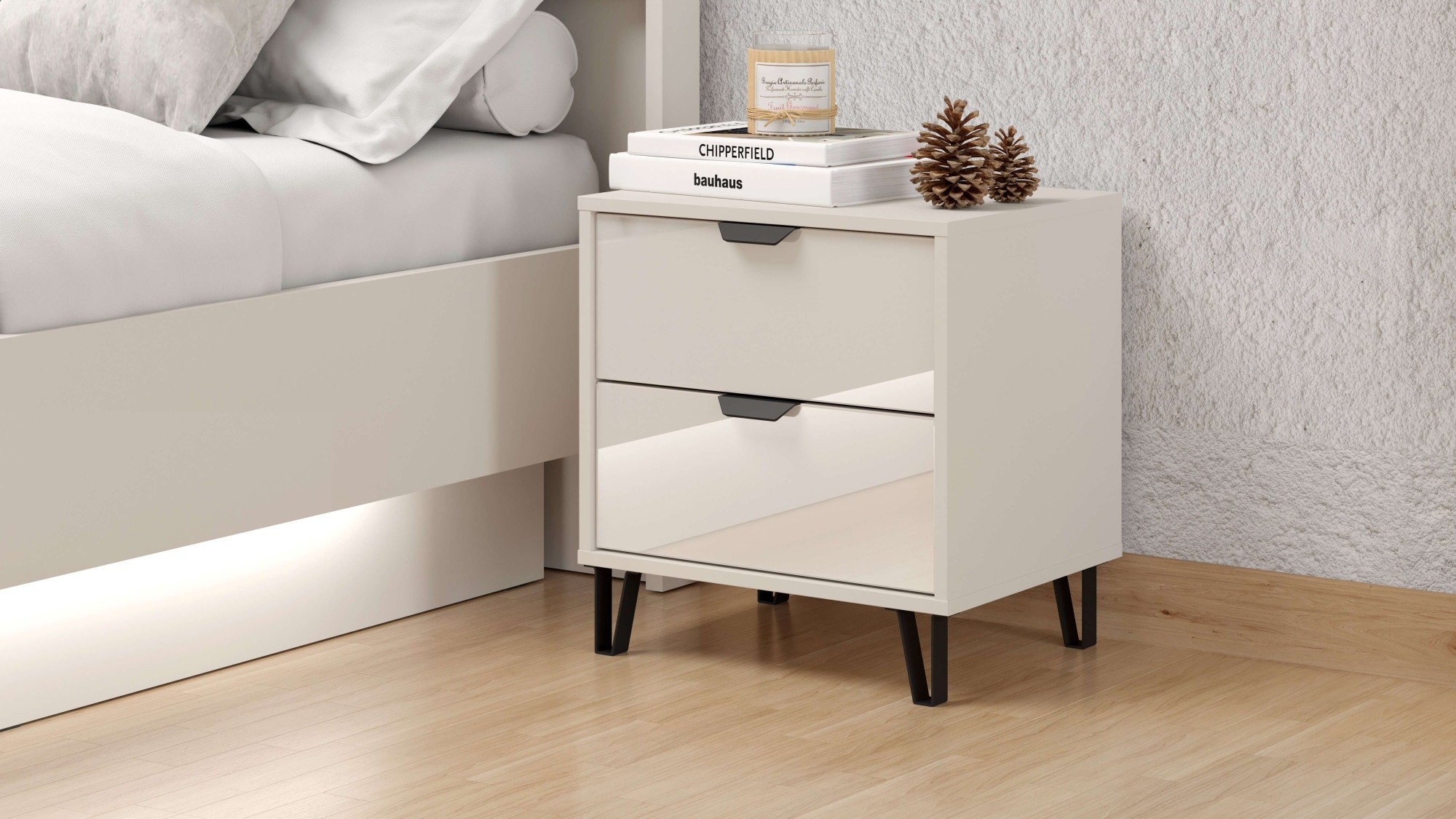 INOSIGN Table de nuit »Lucca Nachttisch, Nachtschrank, Trendfarbe cashmere, 48x40x52cm« 2 Schubladen mit Glasfront, FSC®-zertifizierter Holzwerkstoff