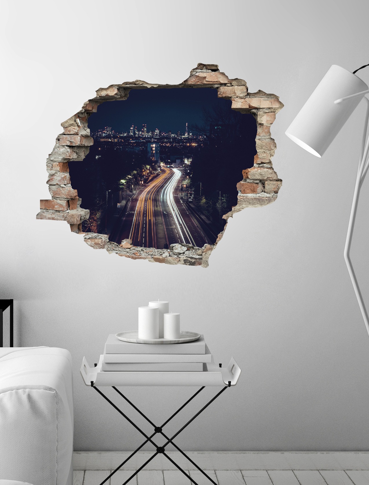 queence Autocollant mural »Strasse bei Nacht« Wandsticker, Wandbild, selbstklebend, 3D, Wanddurchbruch
