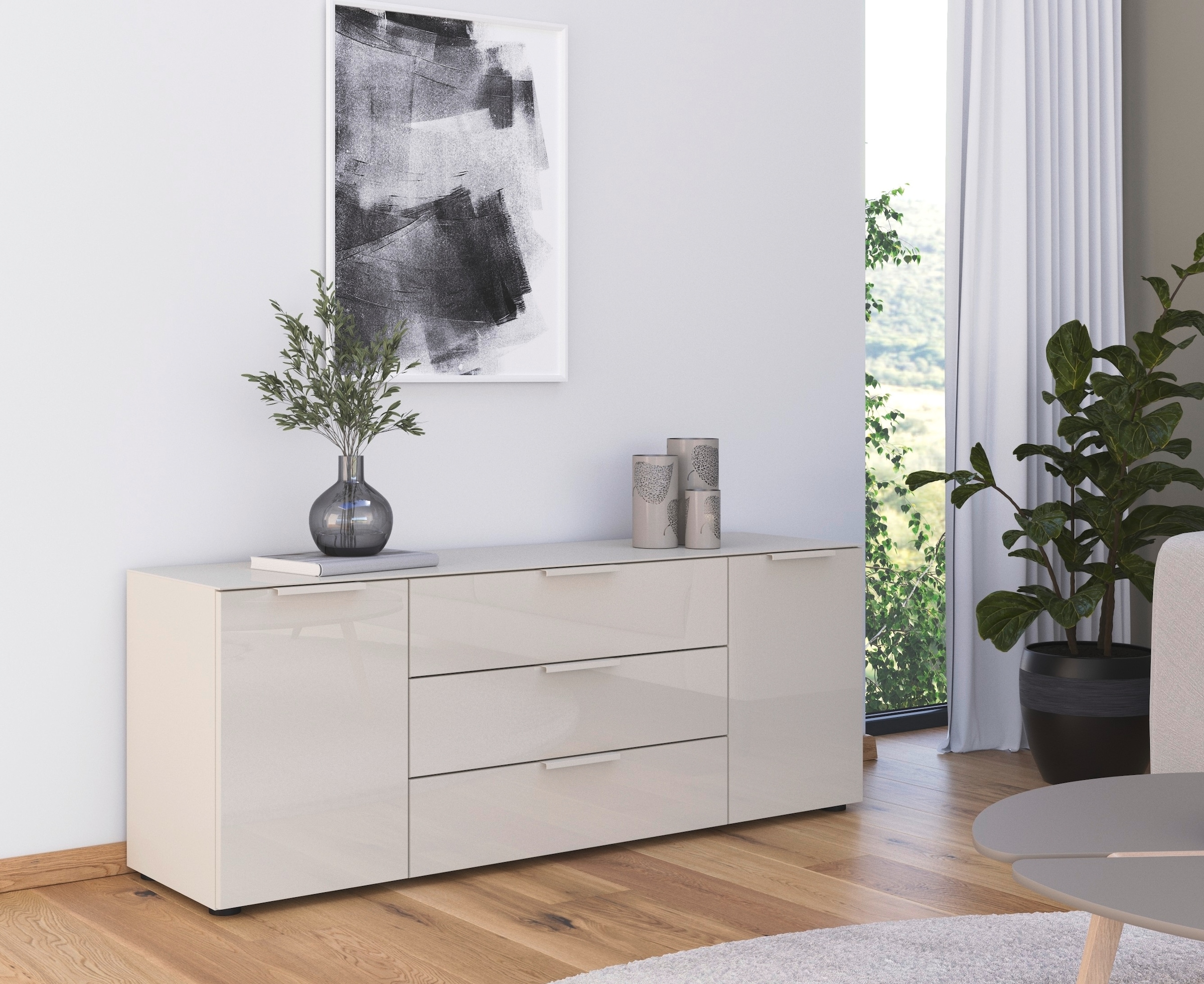 rauch Kombikommode »Kommode Türkommode Sideboard Kombikommode FLIPP mit Glasfront« Breite 160 cm mit 2 Einlegeböden,  2-türig, 3 Schubladen, Soft-Close-Funktion, Oberboden und Front Glas