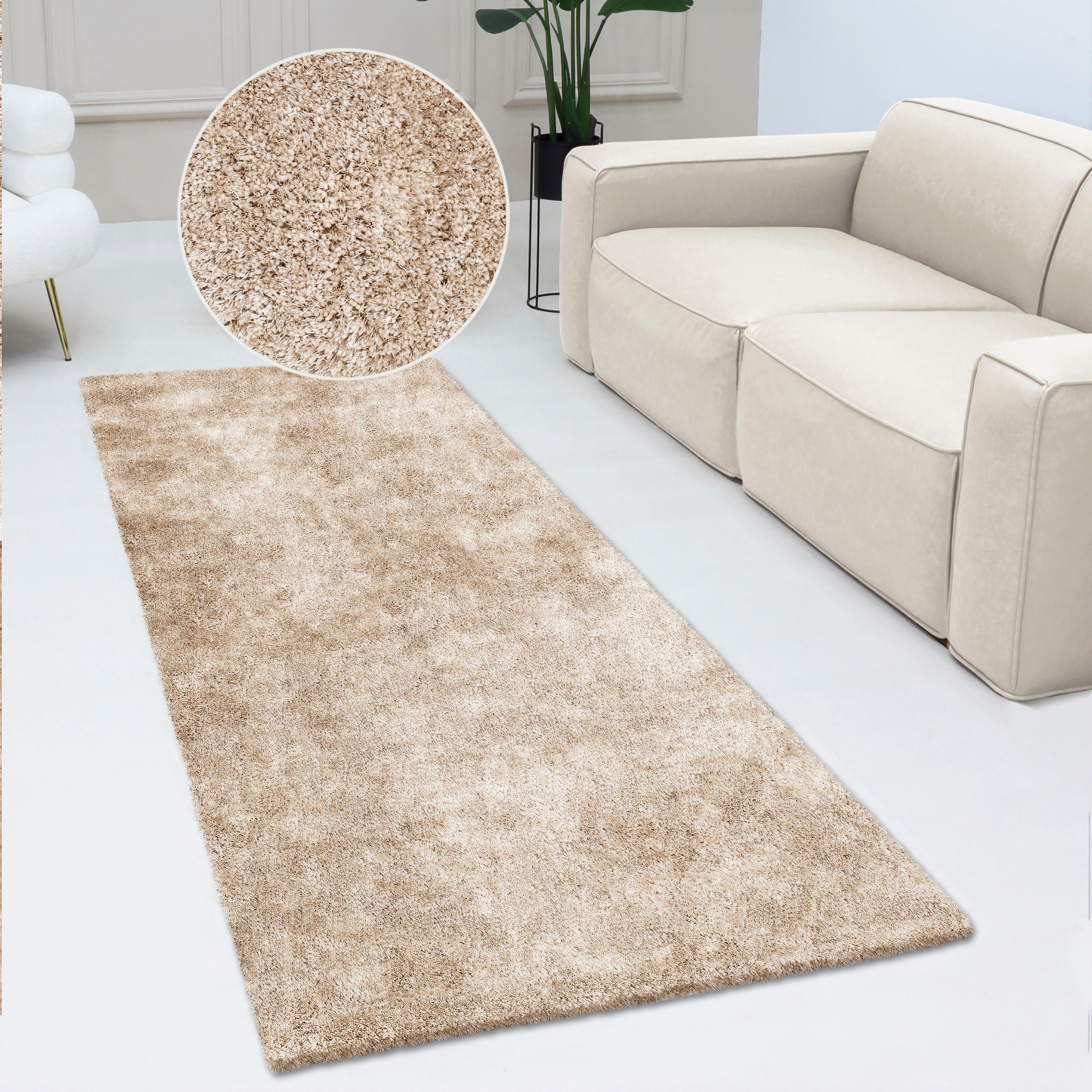 Bruno Banani Tapis de sol à poils longs »Dana Teppich, Kundenliebling« Rectangulaire 30 mm Höhe Brücke, uni, weich, Mikrofaser, Diele, Flur, Wohnzimmer, Schlafzimmer
