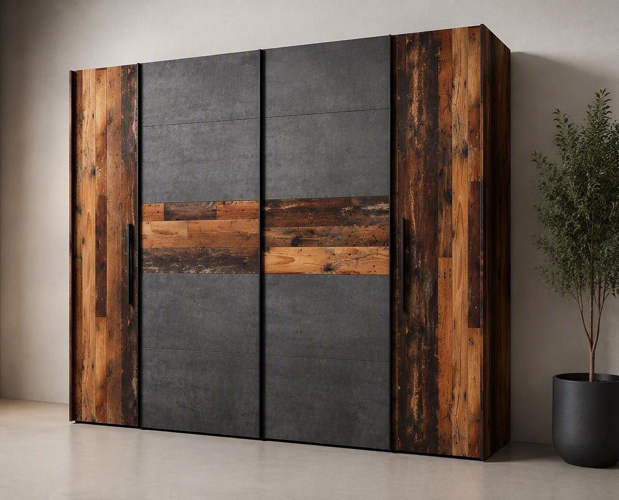 FORTE Armoires à vêtements »Kalixtus, Made in Europe« L/H/P env. 200x190x60 cm, 2 portes coulissantes, 2 portes battantes, 8 étagères,  combinaison de portes pivotantes et coulissantes, plusieurs couleurs