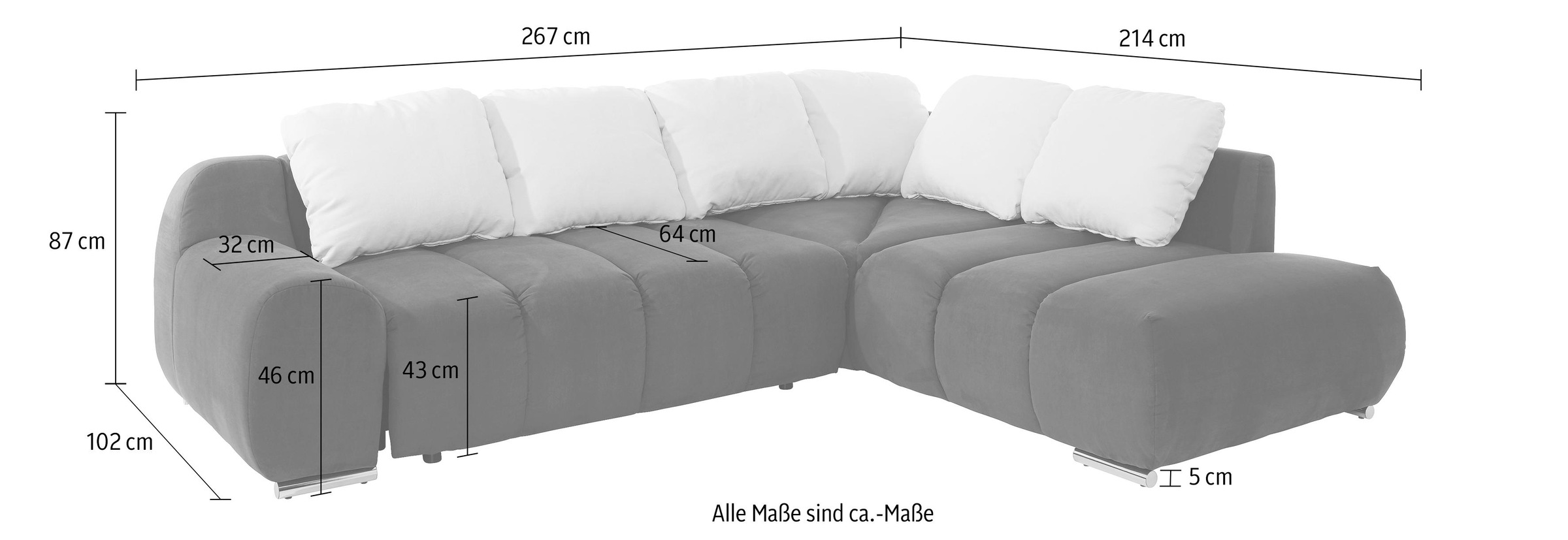 Home affaire Canapé d'angle »Bono L-Form« mit Ottomane, wahlweise mit Bettfunktion