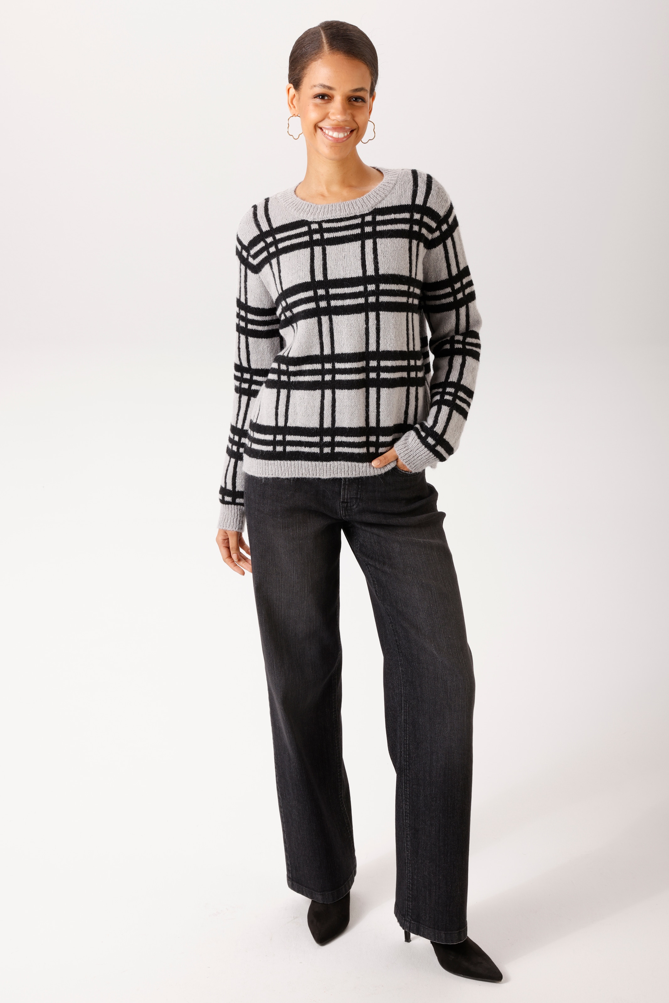 Aniston CASUAL Pull en tricot à carreaux sportifs - NOUVELLE COLLECTION