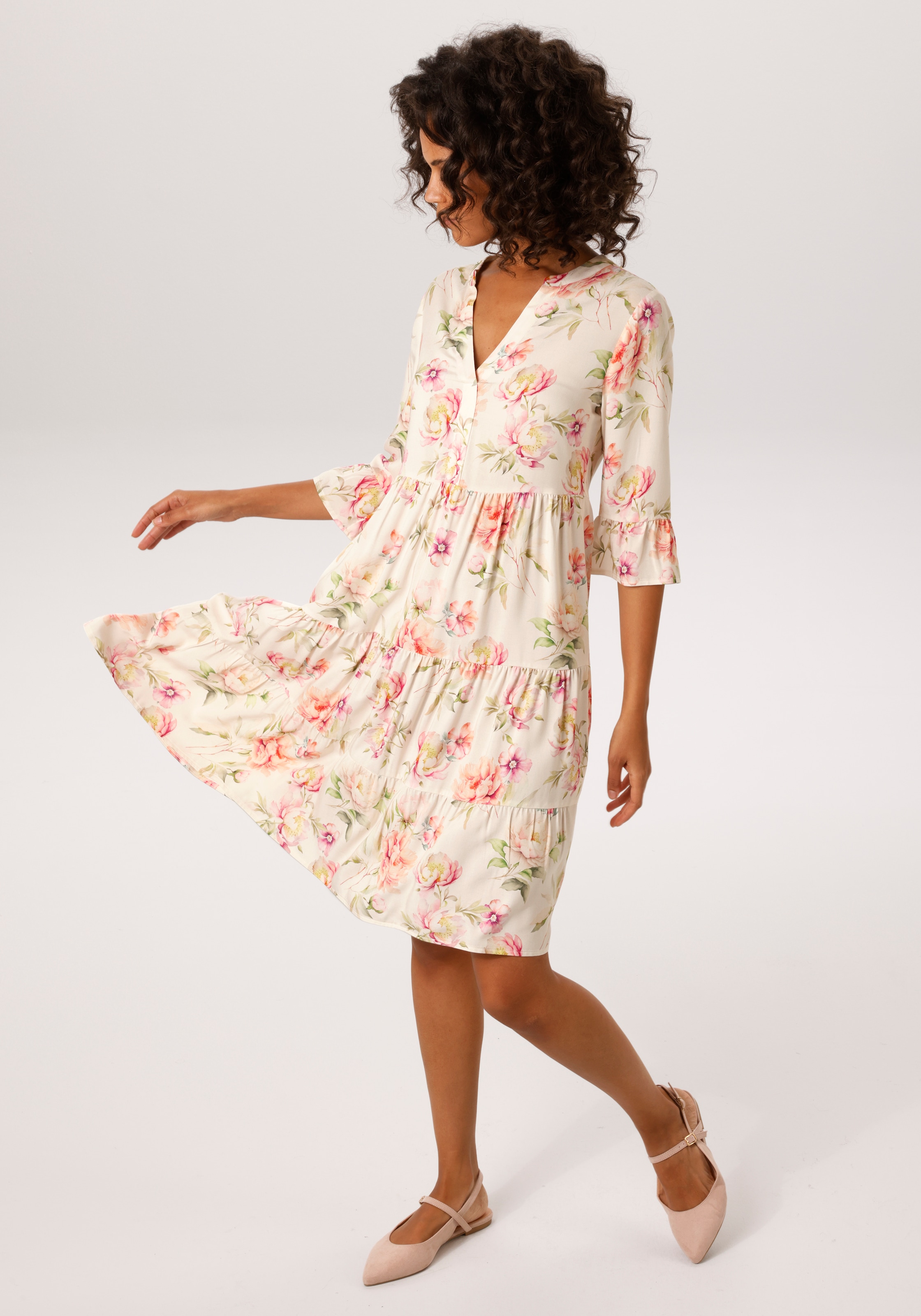 Aniston CASUAL Blusenkleid mit fantasievollem, pastellfarbenen Blumendruck  - NEUE KOLLEKTION