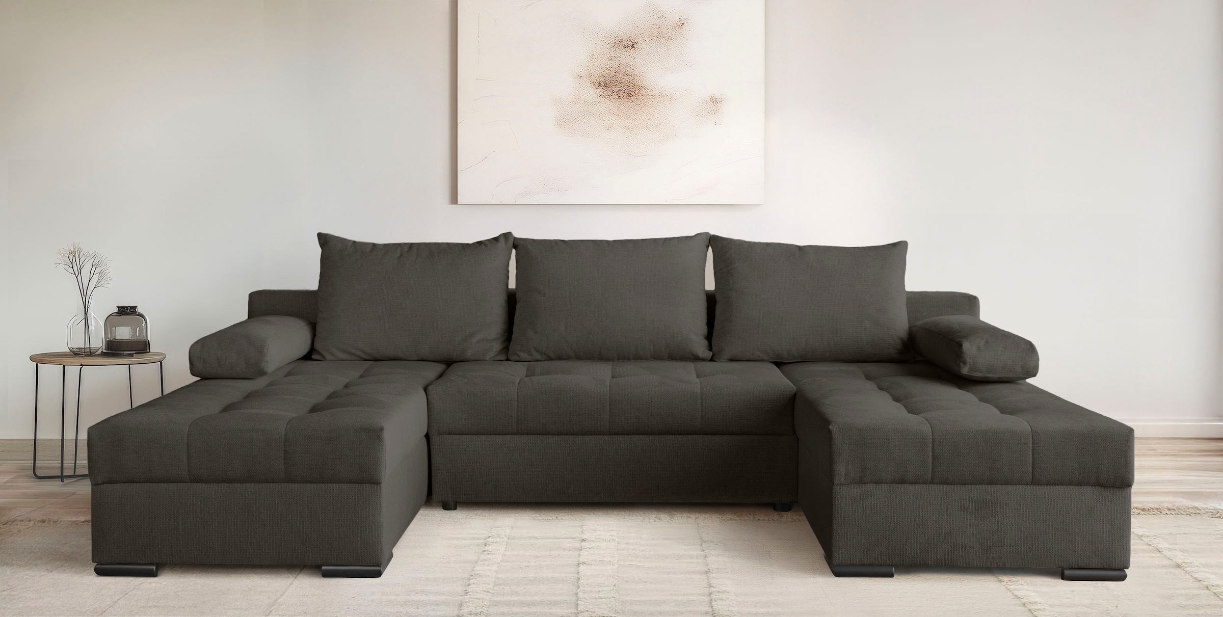 GOODproduct Wohnlandschaft »Home System U-Form, von B: 269-352 cm wählbar, 6 Varianten zur Auswahl« mit Bettfunktion, Bettkasten & Zierkissen, Federkern