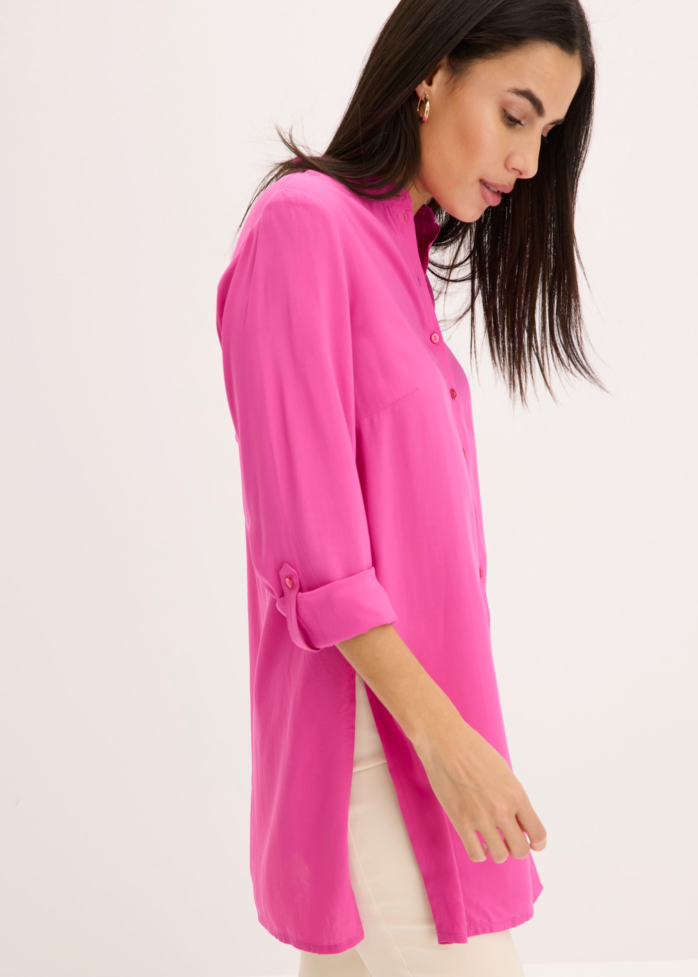 bonprix Longbluse gerade Passform, mit langem Arm, aus Viskose, mit Stehkragen
