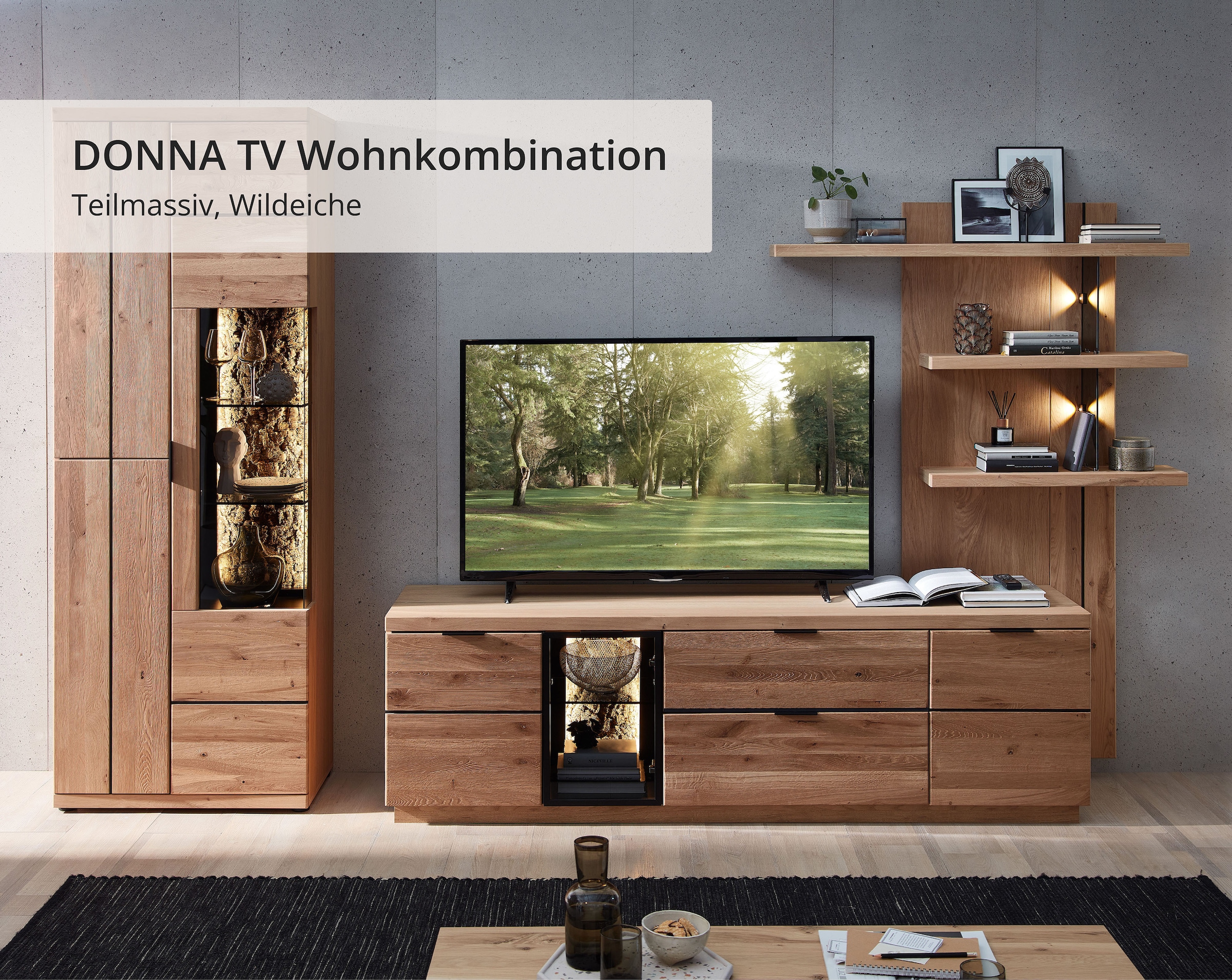 Wohnconcept Meuble mural »Donna Wohnwand, 310x207x50 (BxHxT) Echtkork Absetzung« 3 cuis tlg.