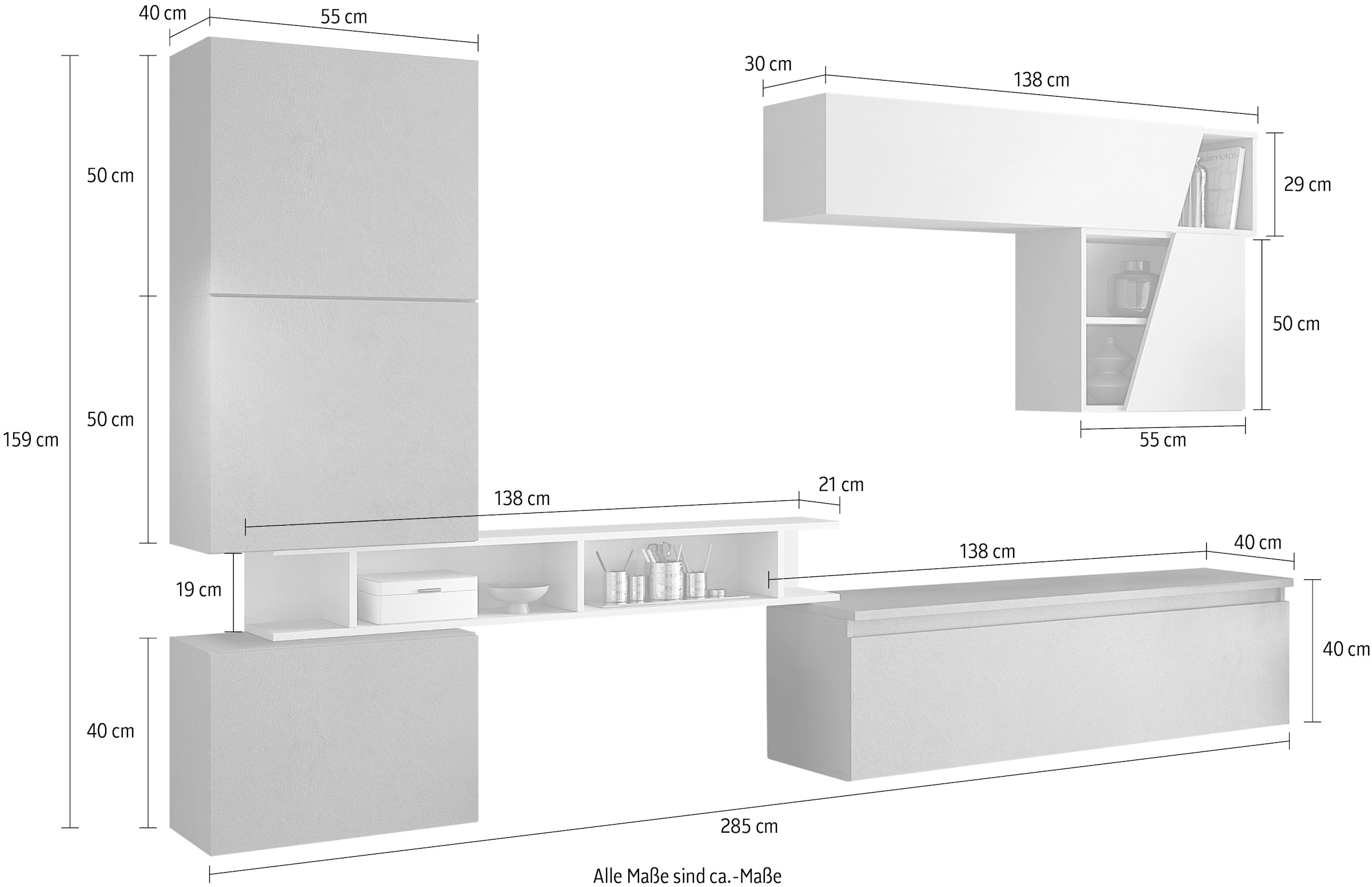Home affaire Meuble mural »Infinity, 7tlg. Breite 285 cm, moderne Mediawand« 7 cuis tlg.