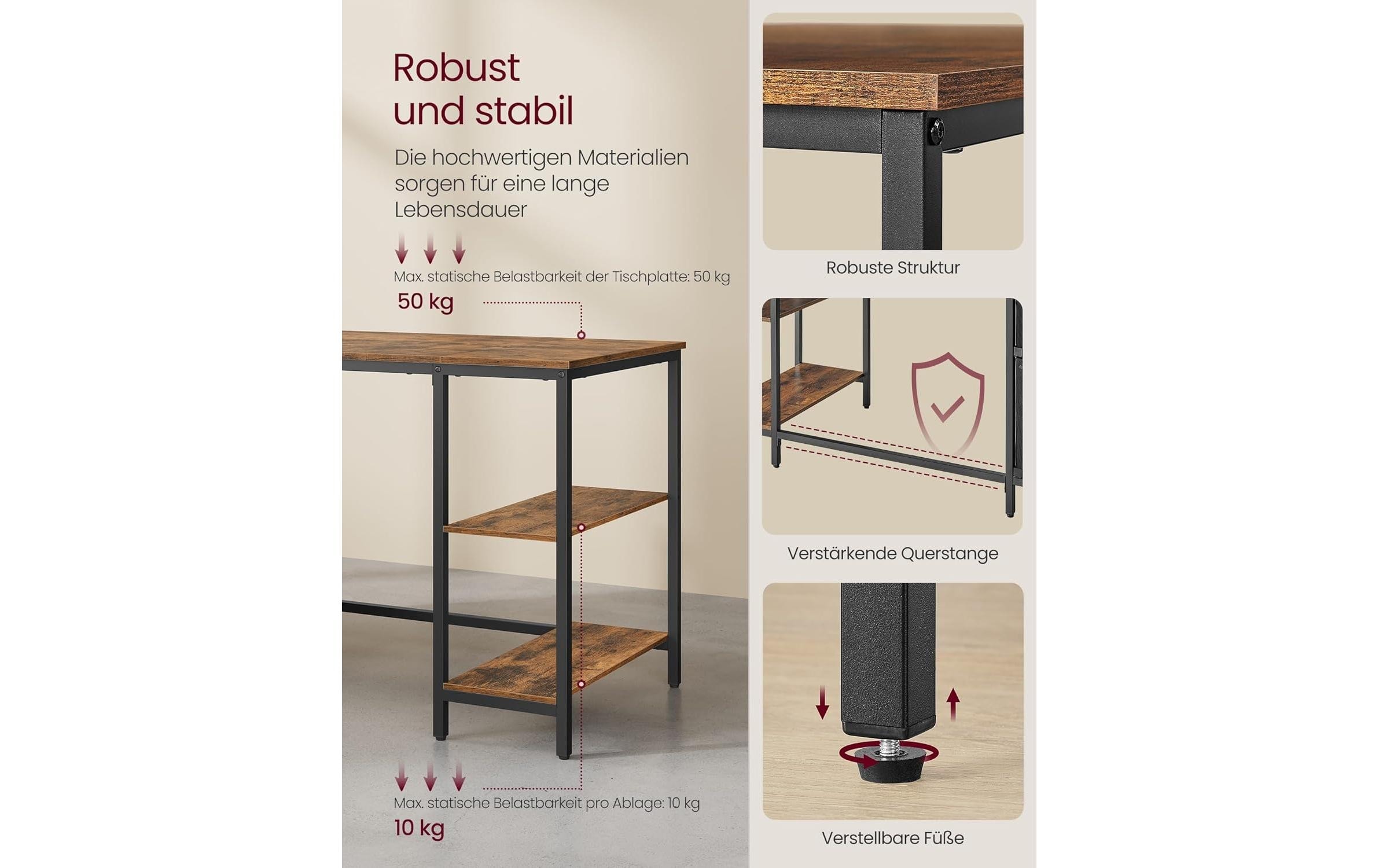 VASAGLE Bureau »140 x 60 cm, Rustikales«