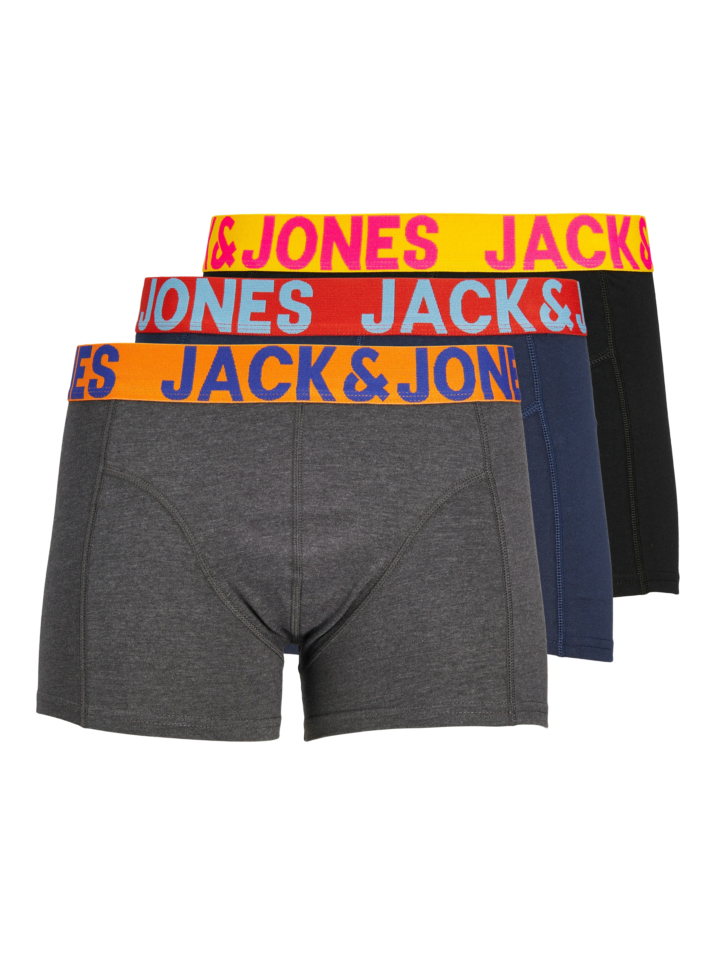 Jack & Jones Boxer »JACCRAZY im Dreierpack mit kontrastfarbenem Bund und Stretchkomfort« Packung, 3 cuis unifarben mit Farbeinsatz, modisch, eng anliegend, Baumwollmischung