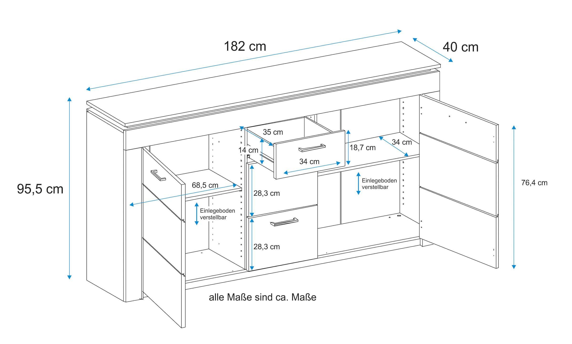 VOGL Möbelfabrik Sideboard Breite 182 cm
