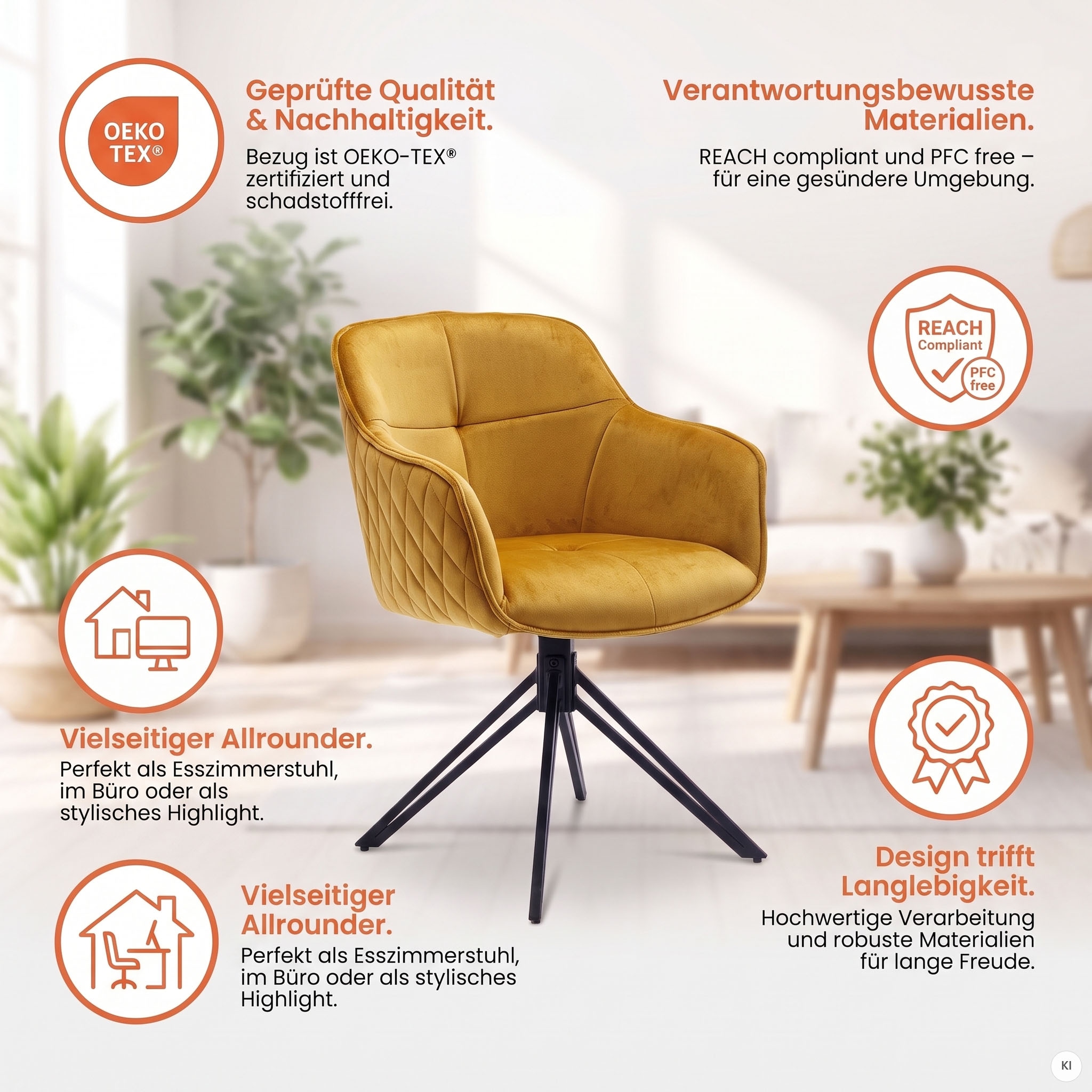 SalesFever Armlehnstuhl »Stilvoller Esszimmerstuhl« () mit 360° Drehfunktion