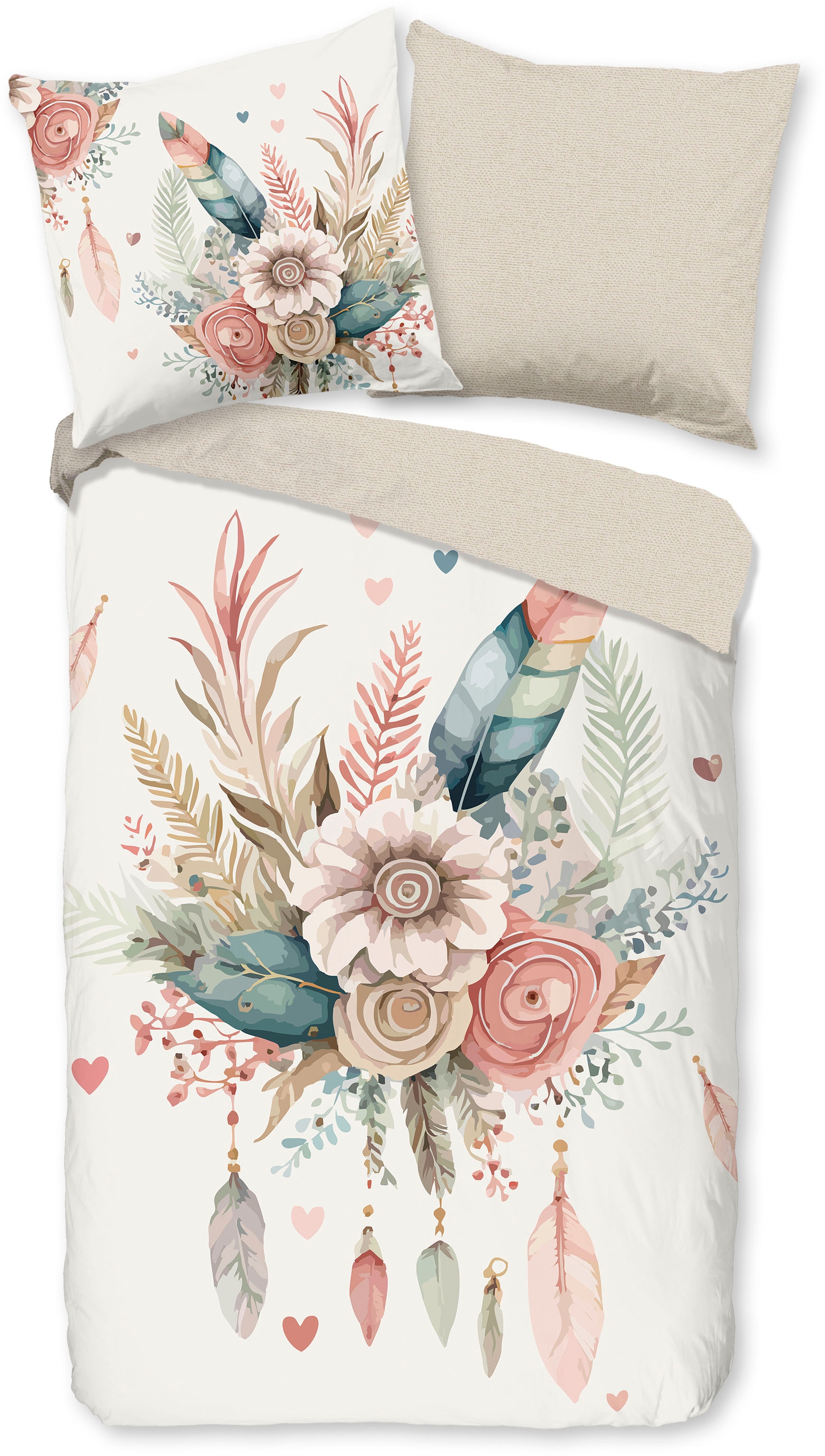 good morning Wendebettwäsche »Videl« 2 Stk. tlg. Baumwolle, 135x200, Reissverschluss, Wendeoptik, Blumen, Federn, Sand