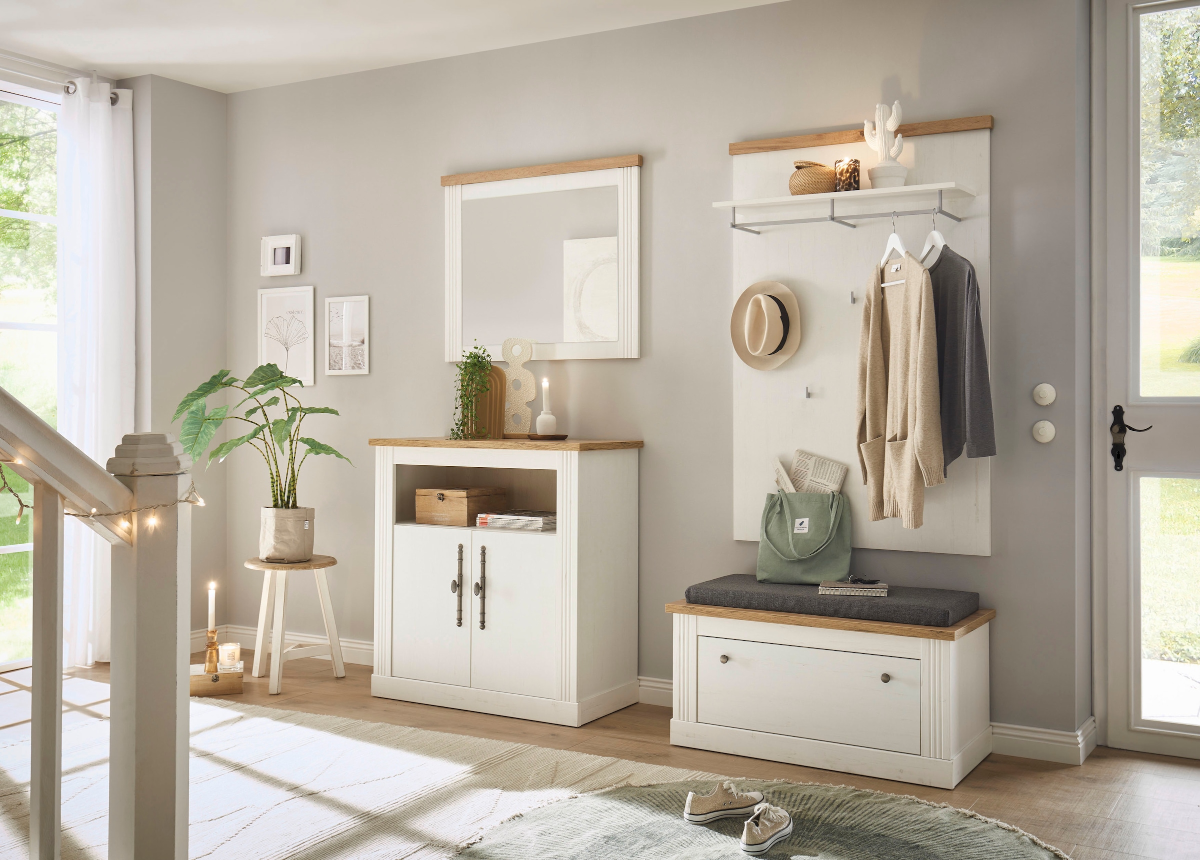 GOODproduct Ensemble de vestiaires »WESTMINSTER TOPSELLER!« Schuhbank, Spiegel, Kommode, Wandpaneel, 4 cuis tlg.