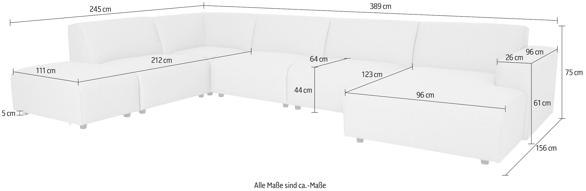GOODproduct Paysage de salon »Naddine« L. 389 cm, forme en U, tissu structuré effet mélange, suspension ondulée