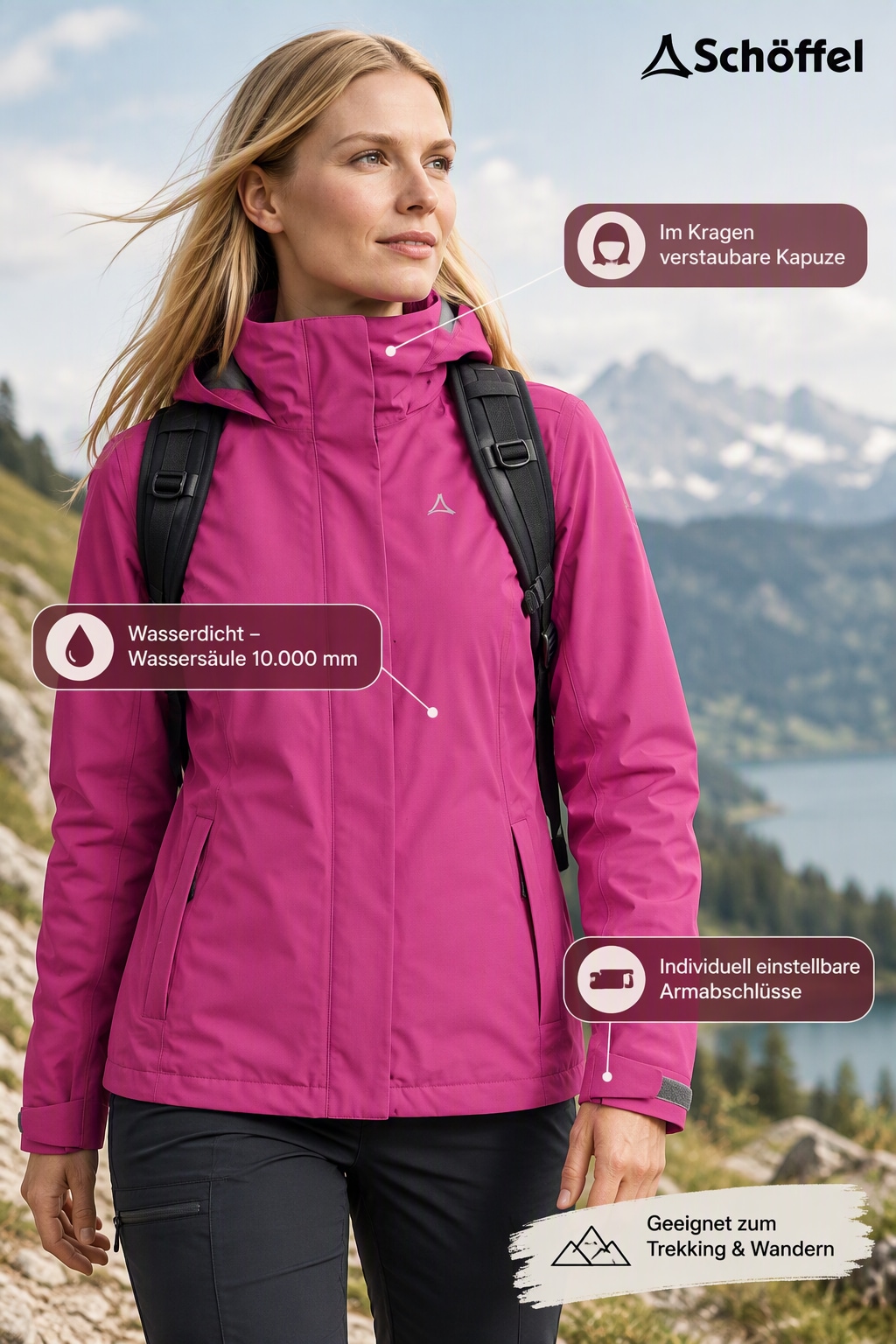 Schöffel Veste de pluie »Jacket Gmund L« avec capuche style sportif, imperméable, coupe-vent, respirant, veste de mi-saison