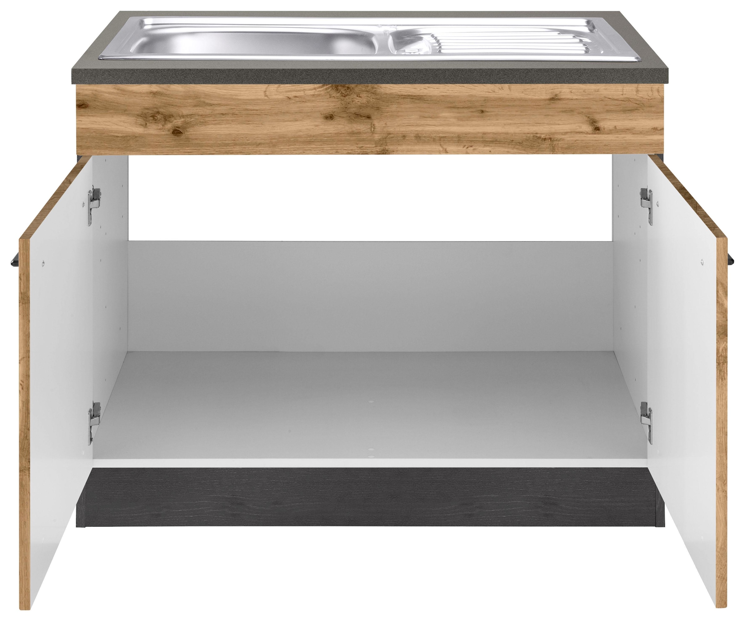 KOCHSTATION Spülenschrank »KS-Tulsa« 100 cm breit, 2 Türen, Metallgriff, MDF Front, inkl. Einbauspüle