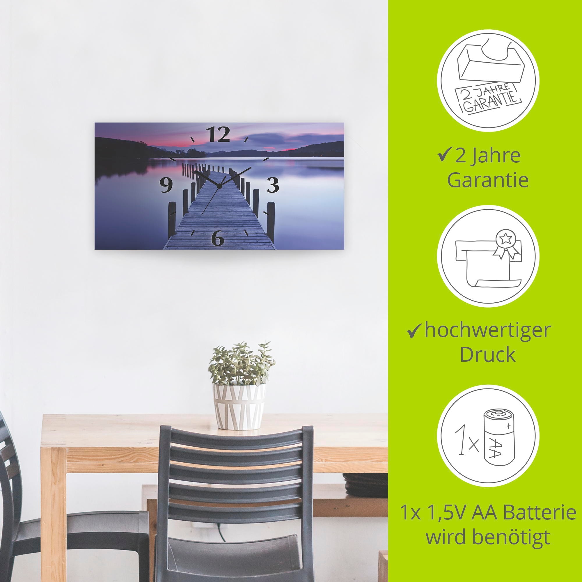 Artland Horloge murale »Panorama Steg Coniston Water« au choix avec mouvement quartz ou radio, silencieux sans tic-tac