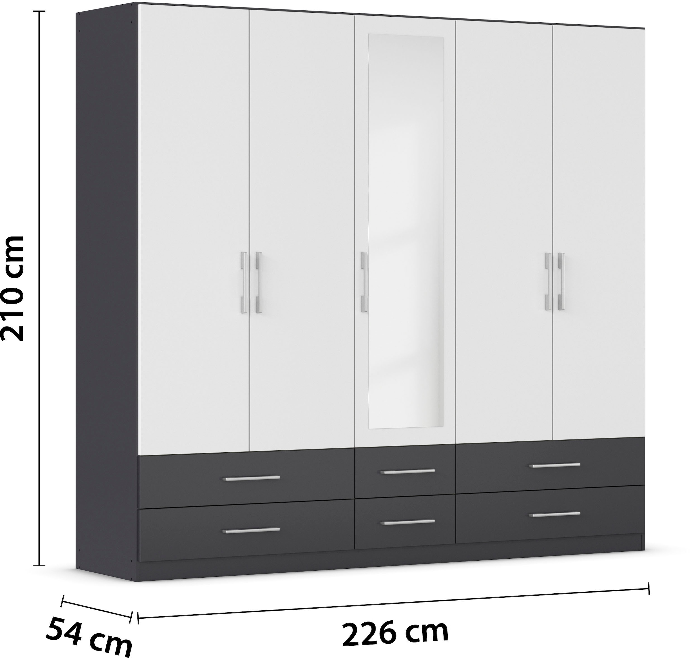 rauch Kleiderschrank »Schrank Garderobe Wäscheschrank HERSBRUCK in 2 Breiten« Breiten: 226 oder 271 cm, Höhe 210 cm,  mit 6 grosszügigen Schubladen sowie Spiegeltüren MADE IN GERMANY