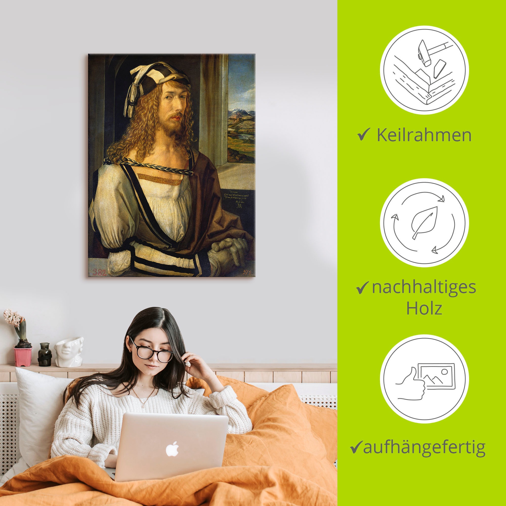 Artland Leinwandbild »Selbstbildnis mit Landschaft. 1498« Porträts 1 Stk. tlg. auf Keilrahmen gespannt