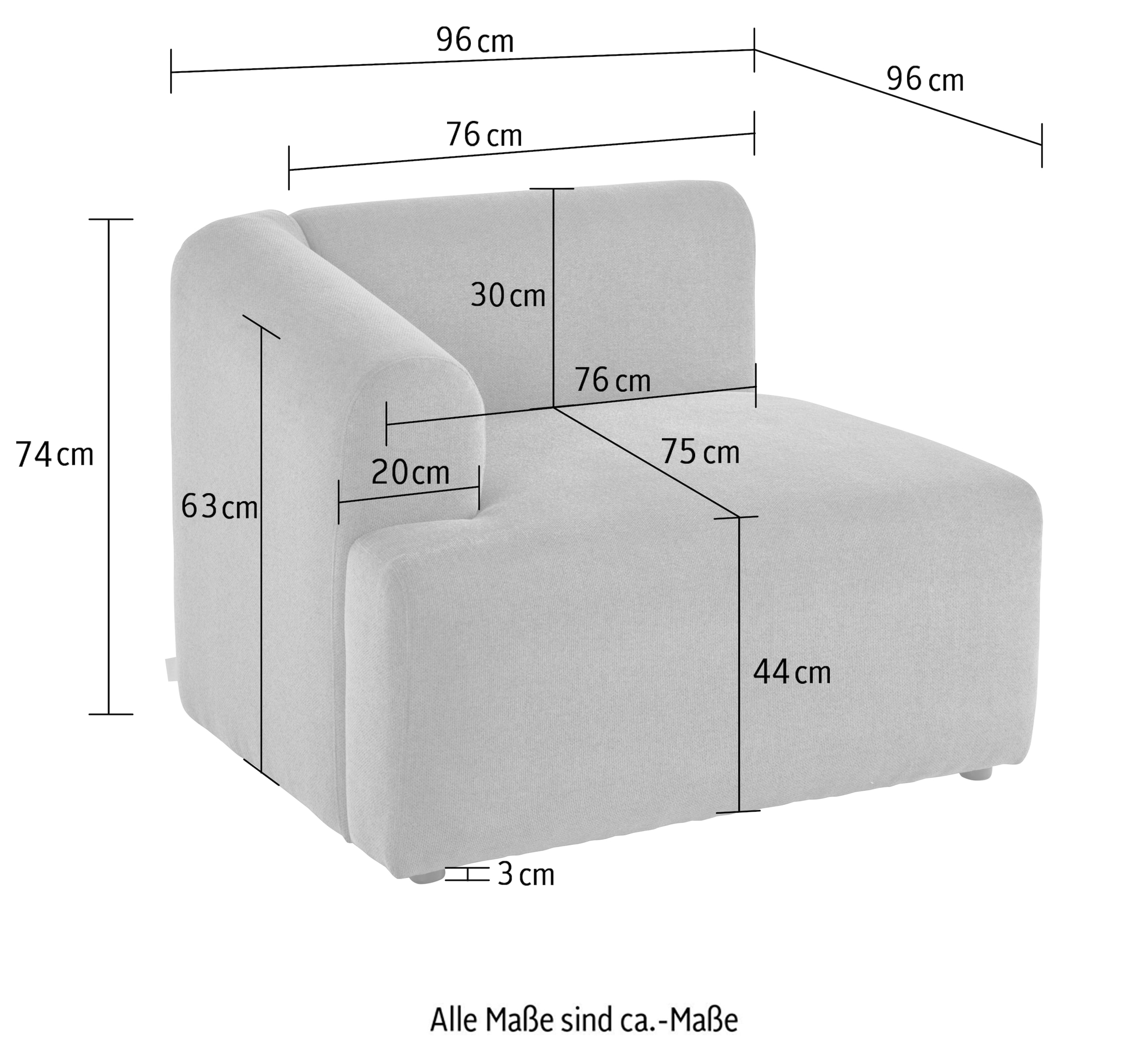 LeGer Home by Lena Gercke Fauteuil »LYZA mit Armlehne links oder rechts, Masse B/T/H: 96/96/74 cm« utilisable en module ou séparément, pour composition individuelle