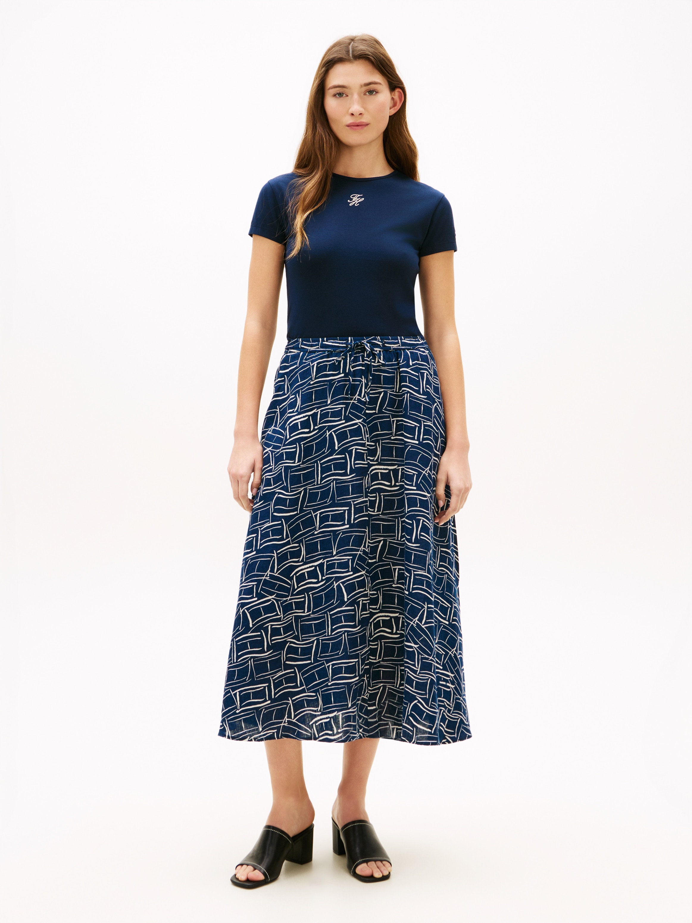 Tommy Hilfiger A-Linien-Rock »ESS LINEN FLARE MIDI SKIRT« mit Allover-Print