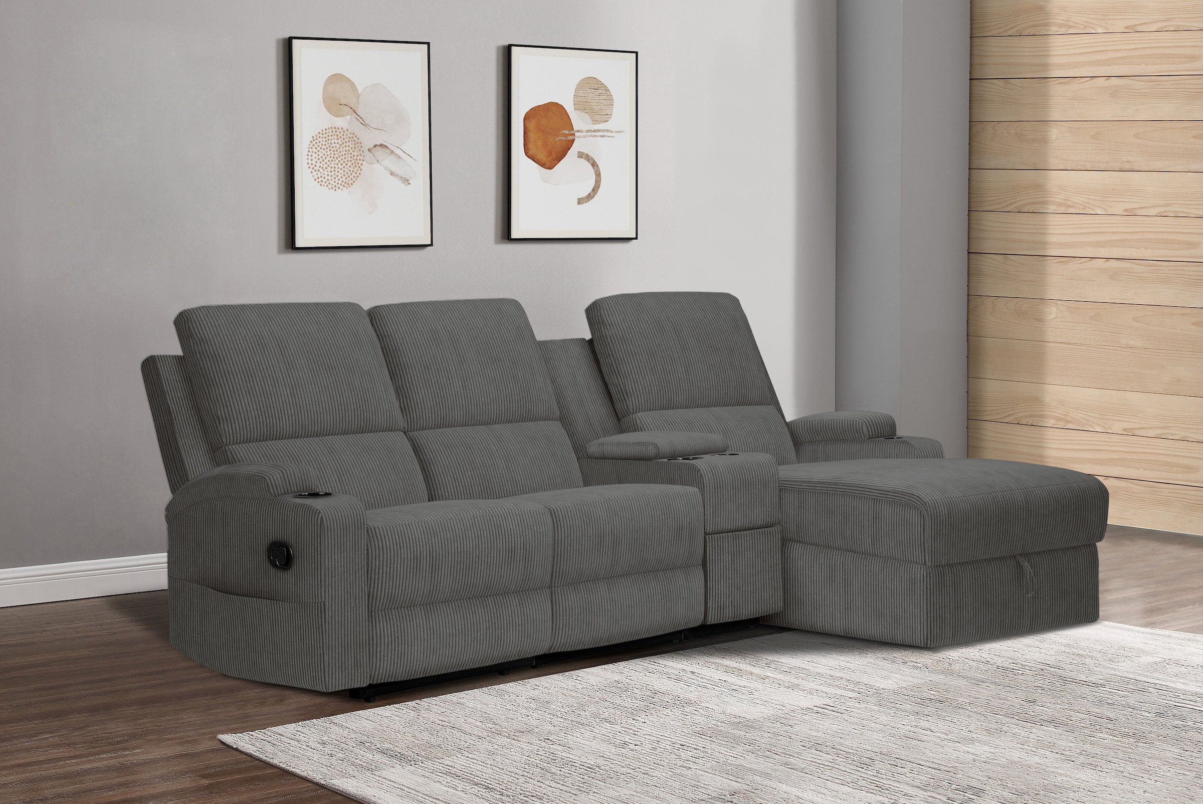 GOODproduct Ecksofa »NAPORI Multimediasofa, 3er Kinosessel XXL, L-Form, Cord« Kinosofa mit Relaxfunktion, Getränkehalter, Staufach und Staukasten