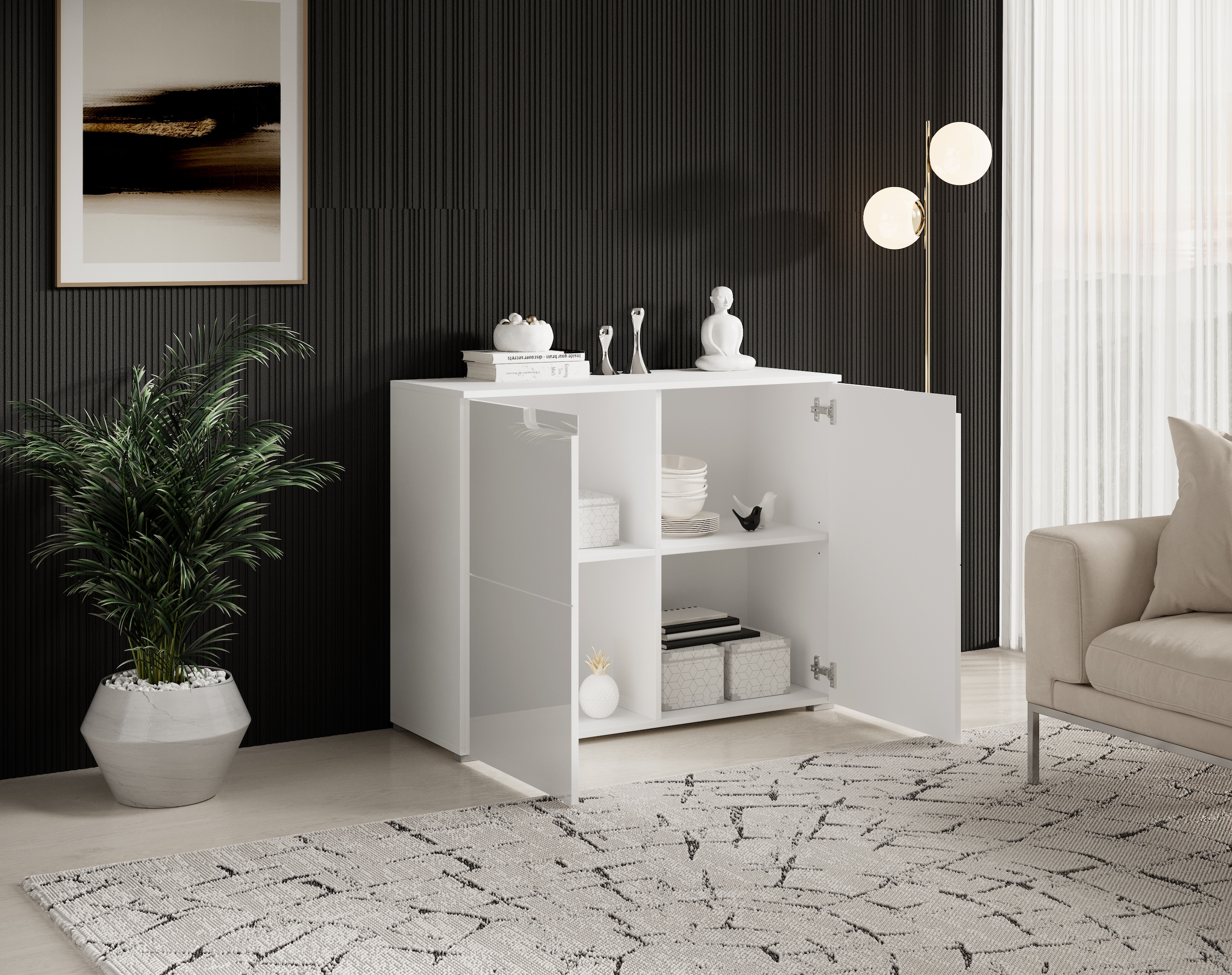 HBZ Kommode »Spice weiss hochglanz, BxHxT 100x80x40 cm« Kommode mit 2 Türen und 2 Einlegeböden